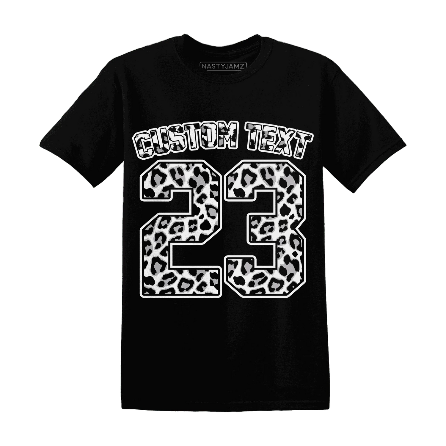 Cement-Grey-3s-T-Shirt-Match-Number-23-Leopard-Custom-Text