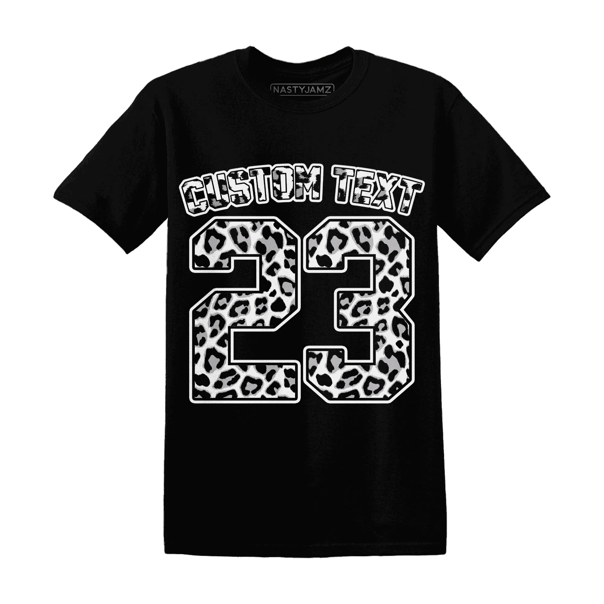 Cement-Grey-3s-T-Shirt-Match-Number-23-Leopard-Custom-Text