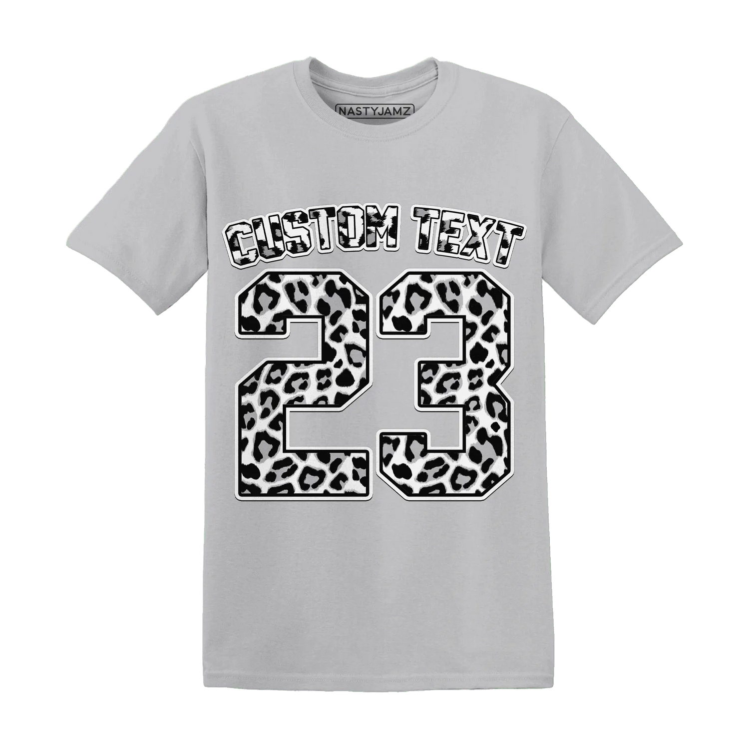 Cement-Grey-3s-T-Shirt-Match-Number-23-Leopard-Custom-Text