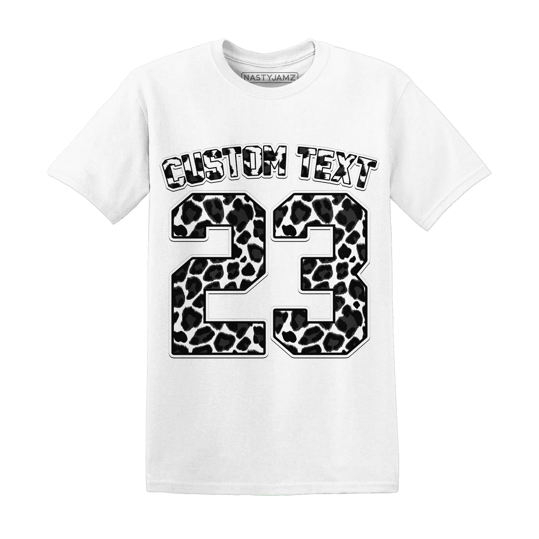 White-Thunder-4s-T-Shirt-Match-Number-23-Leopard-Custom-Text