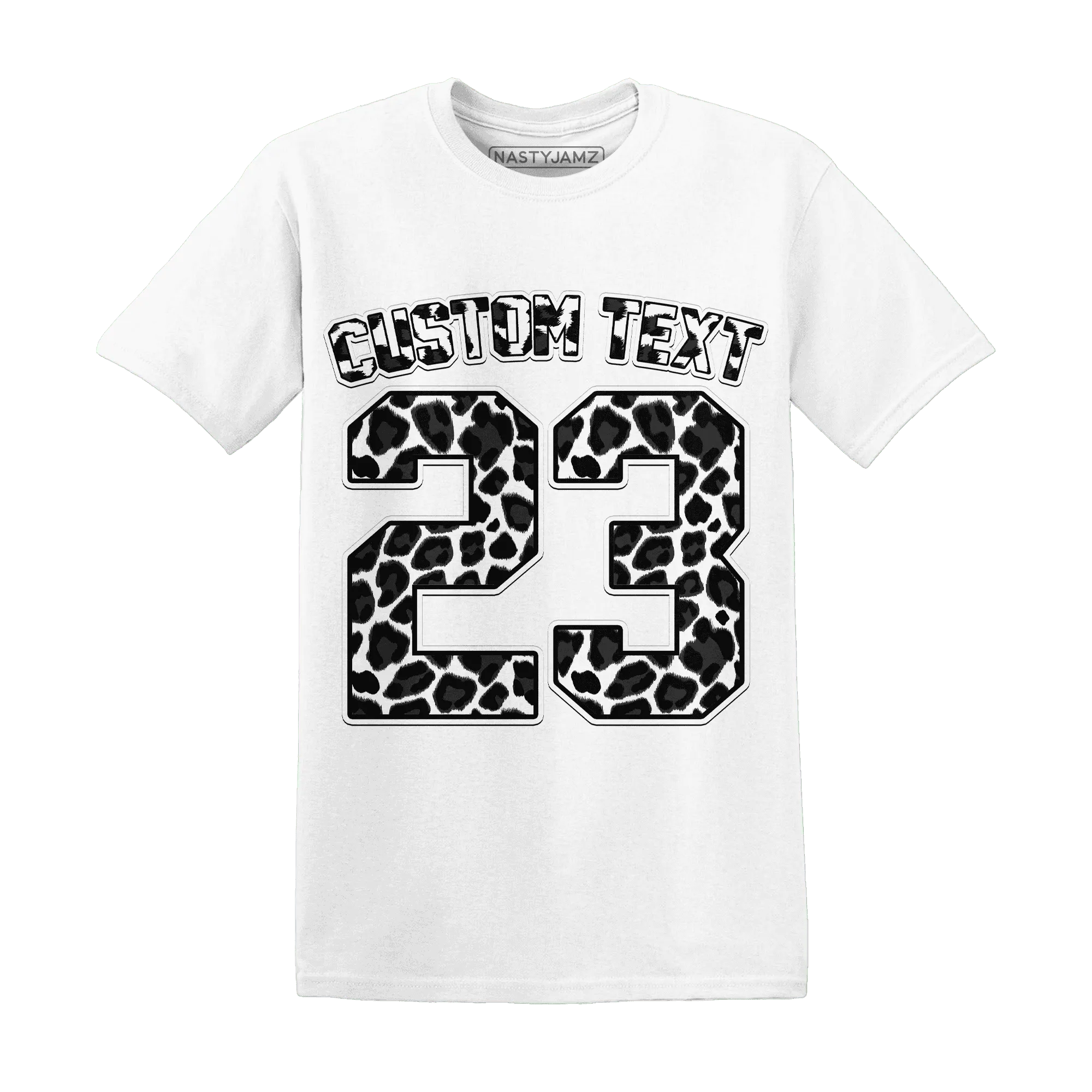 White-Thunder-4s-T-Shirt-Match-Number-23-Leopard-Custom-Text