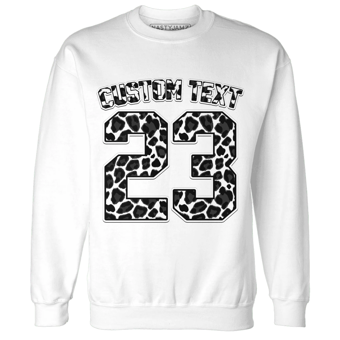 White-Thunder-4s-Sweatshirt-Match-Number-23-Leopard-Custom-Text
