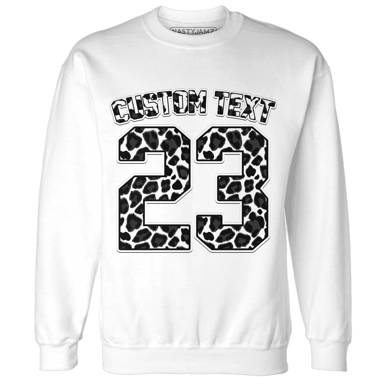 White-Thunder-4s-Sweatshirt-Match-Number-23-Leopard-Custom-Text