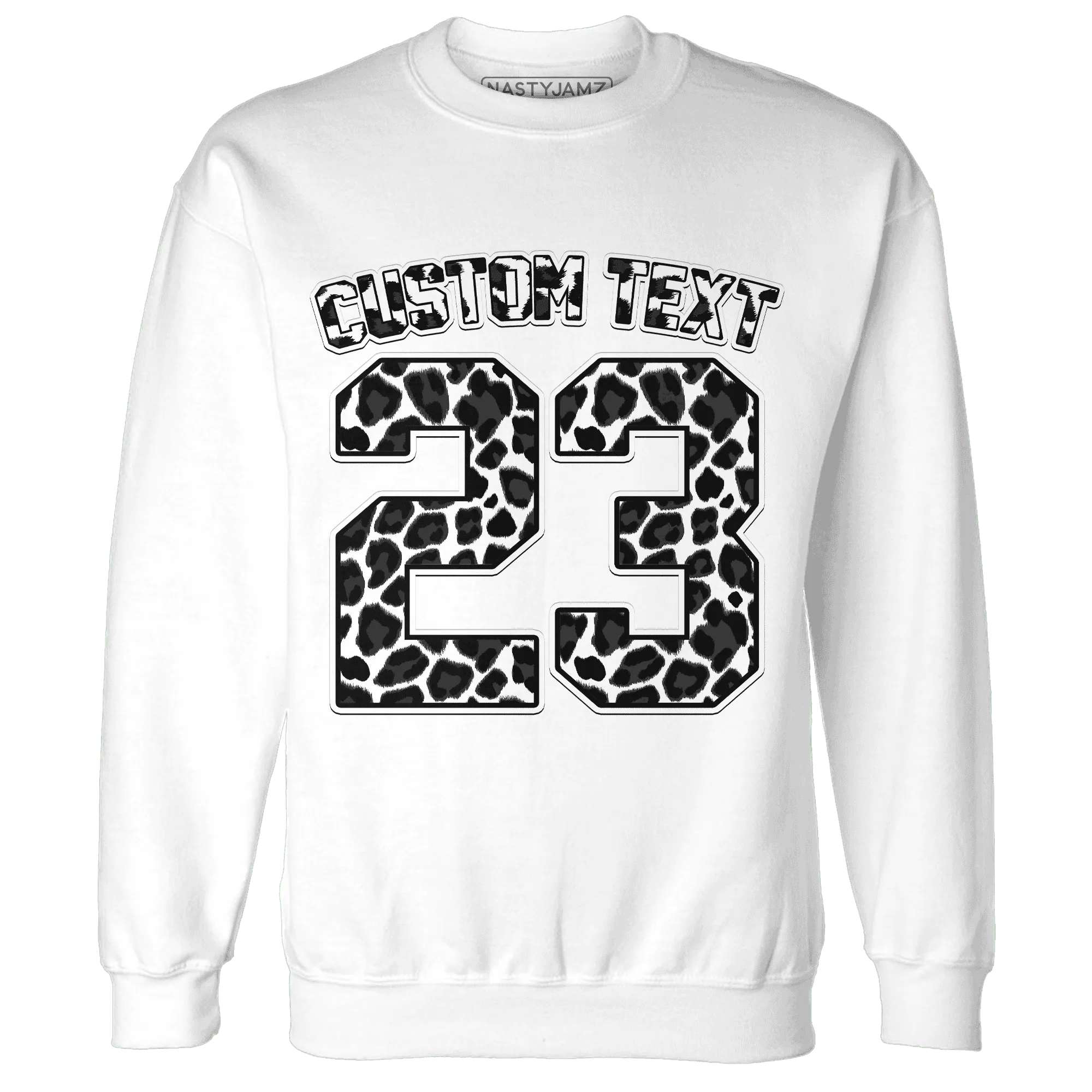 White-Thunder-4s-Sweatshirt-Match-Number-23-Leopard-Custom-Text