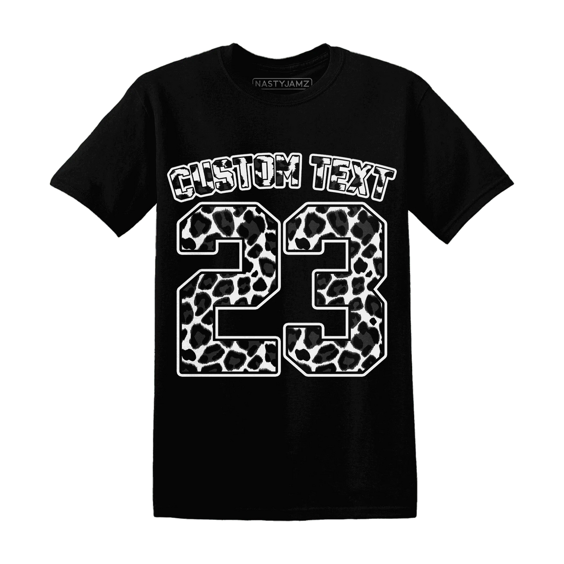 White-Thunder-4s-T-Shirt-Match-Number-23-Leopard-Custom-Text