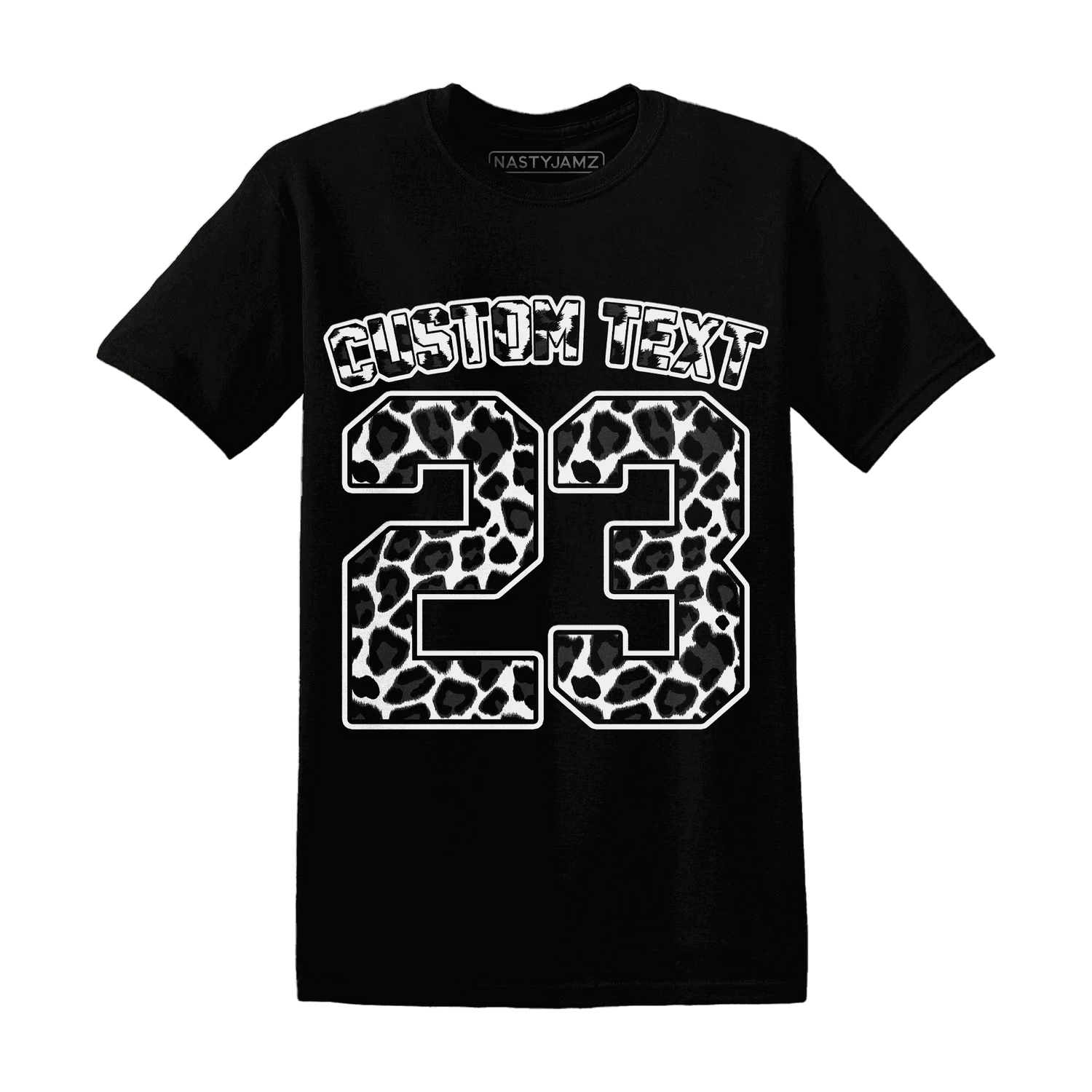 White-Thunder-4s-T-Shirt-Match-Number-23-Leopard-Custom-Text