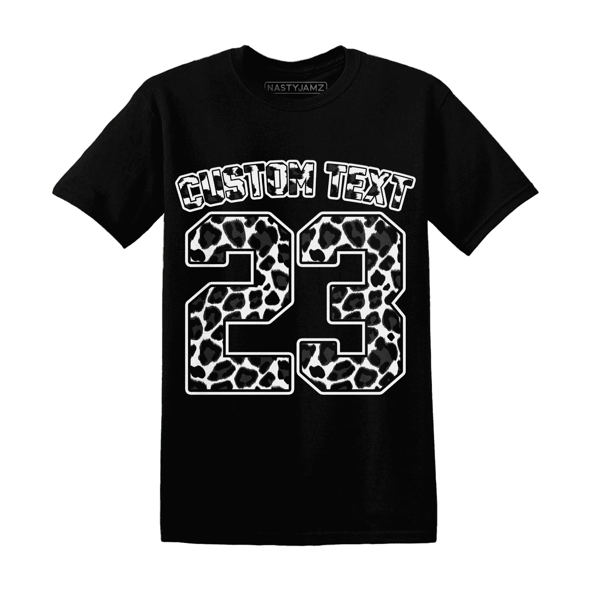 White-Thunder-4s-T-Shirt-Match-Number-23-Leopard-Custom-Text