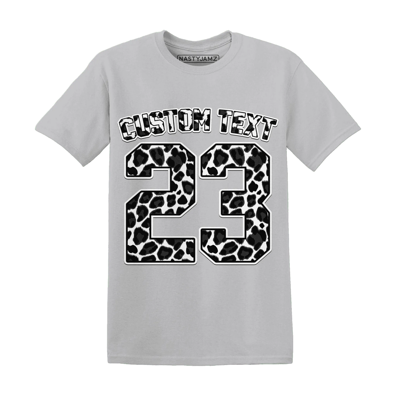 White-Thunder-4s-T-Shirt-Match-Number-23-Leopard-Custom-Text