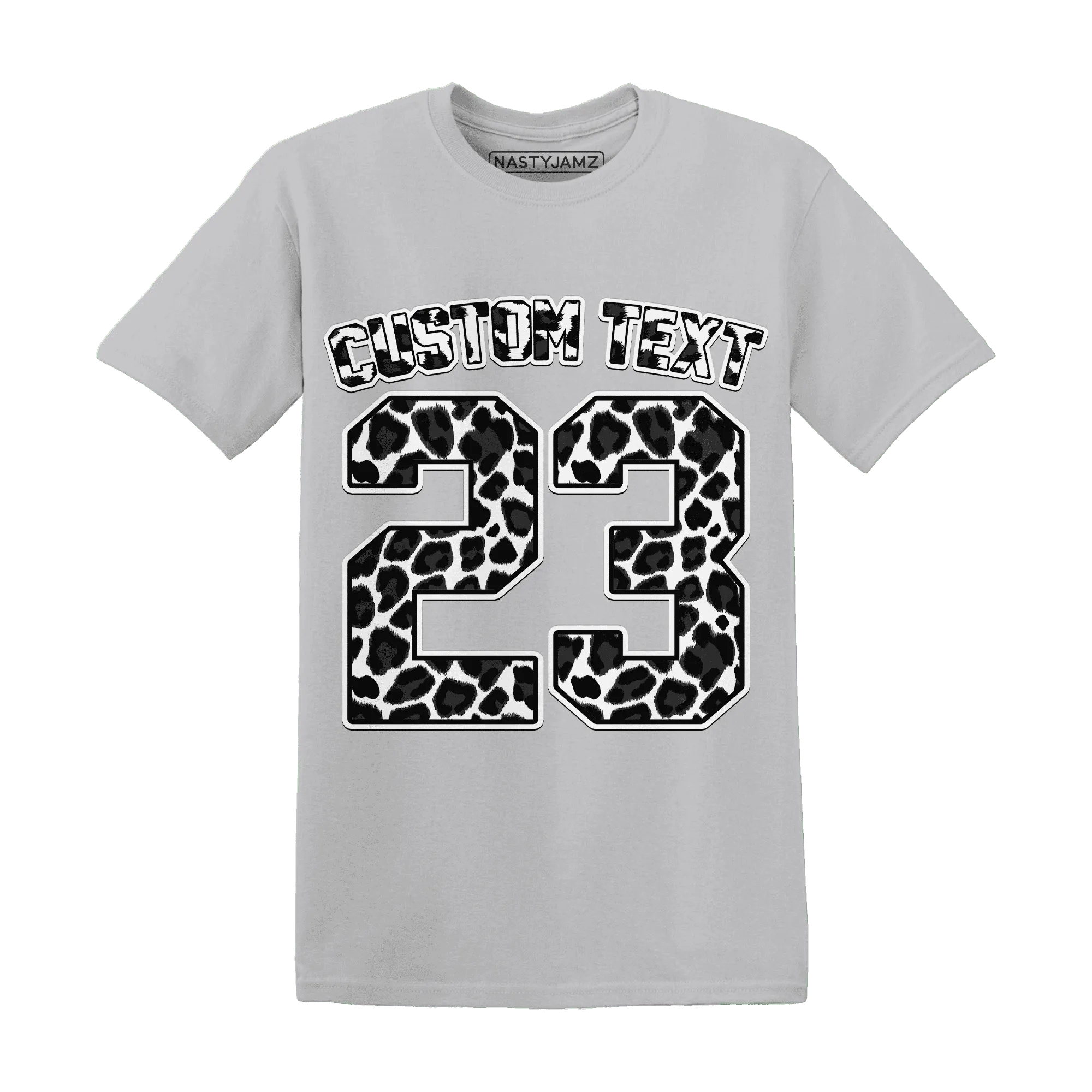 White-Thunder-4s-T-Shirt-Match-Number-23-Leopard-Custom-Text