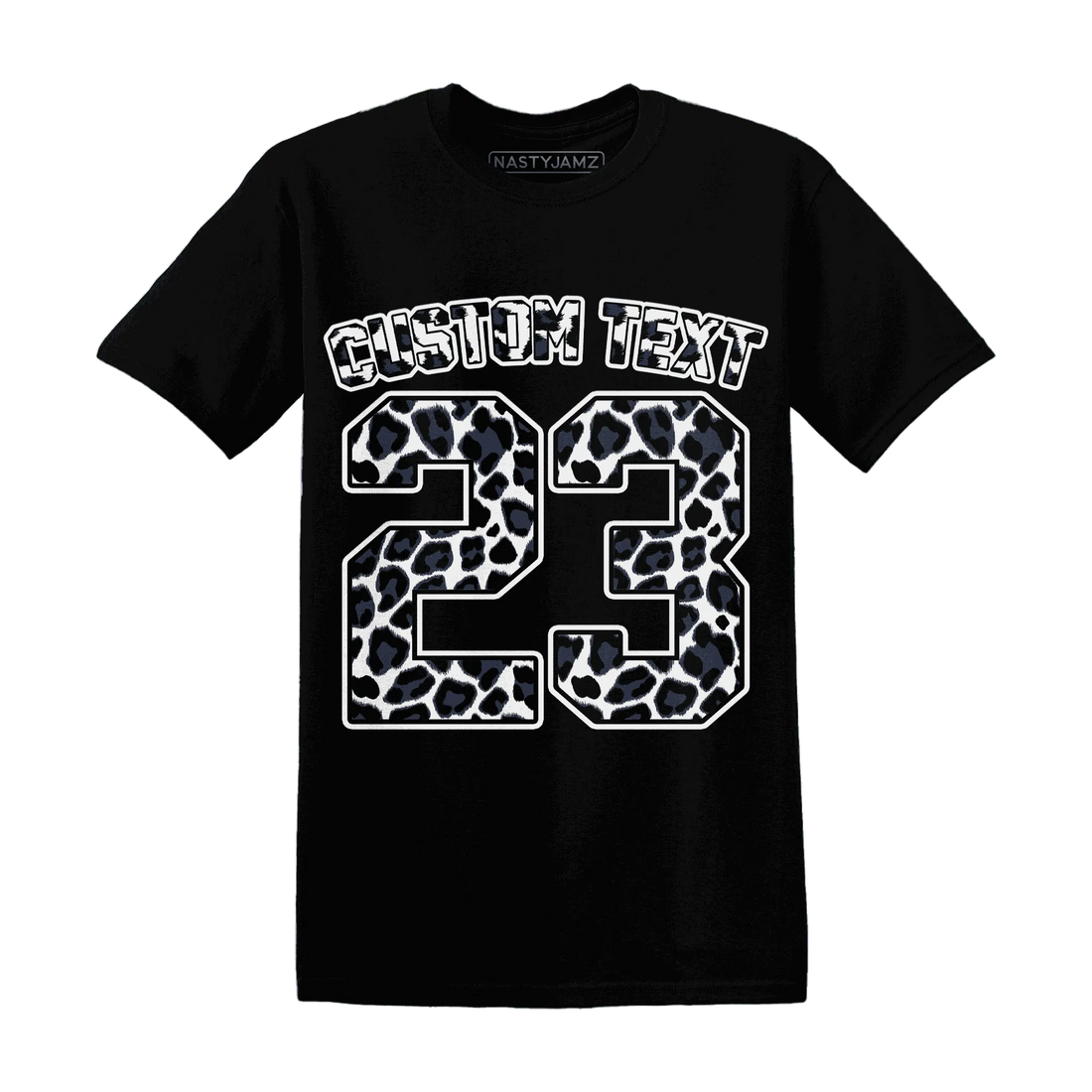 White-Navy-6s-T-Shirt-Match-Number-23-Leopard-Custom-Text