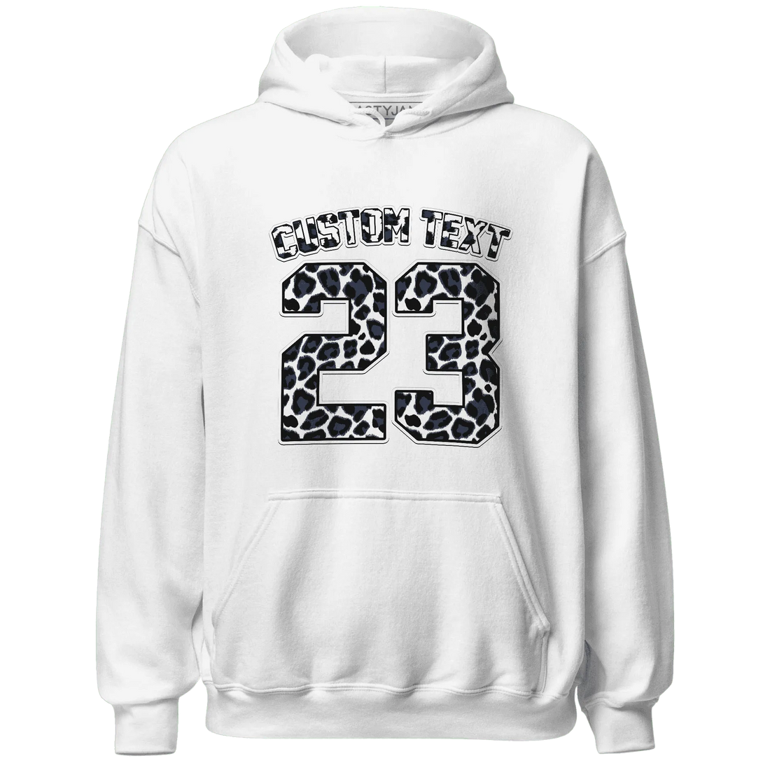White-Navy-6s-Hoodie-Match-Number-23-Leopard-Custom-Text