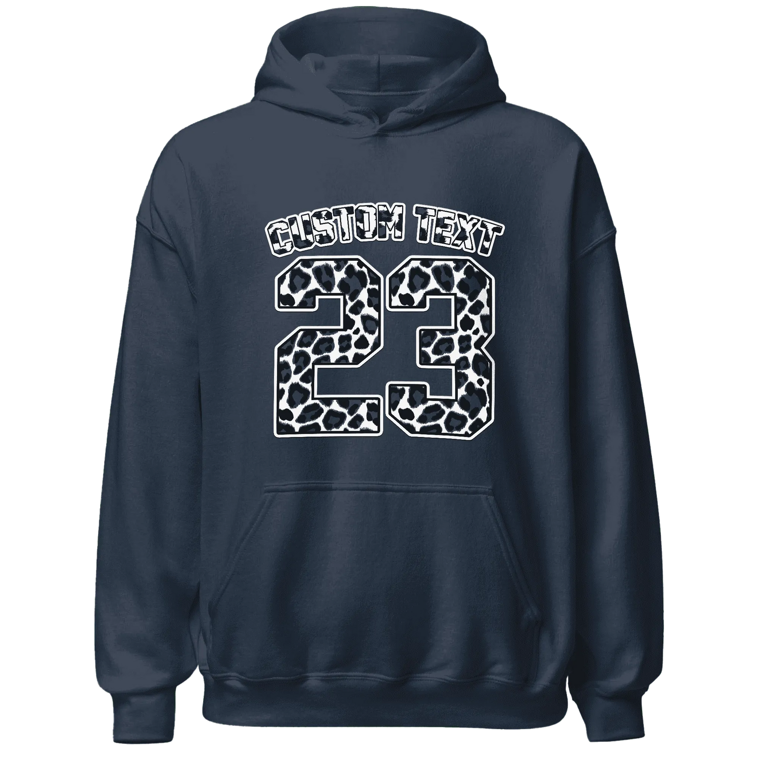 White-Navy-6s-Hoodie-Match-Number-23-Leopard-Custom-Text