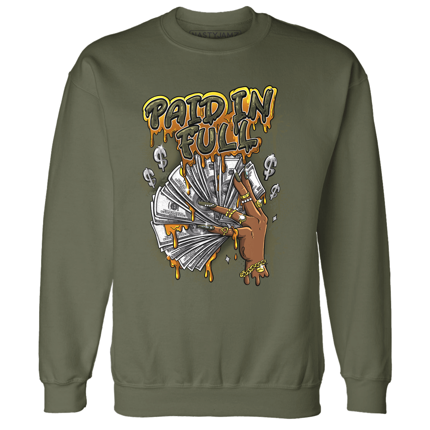 Olive 5s Sweatshirt Match Paid In Full - NastyJamz