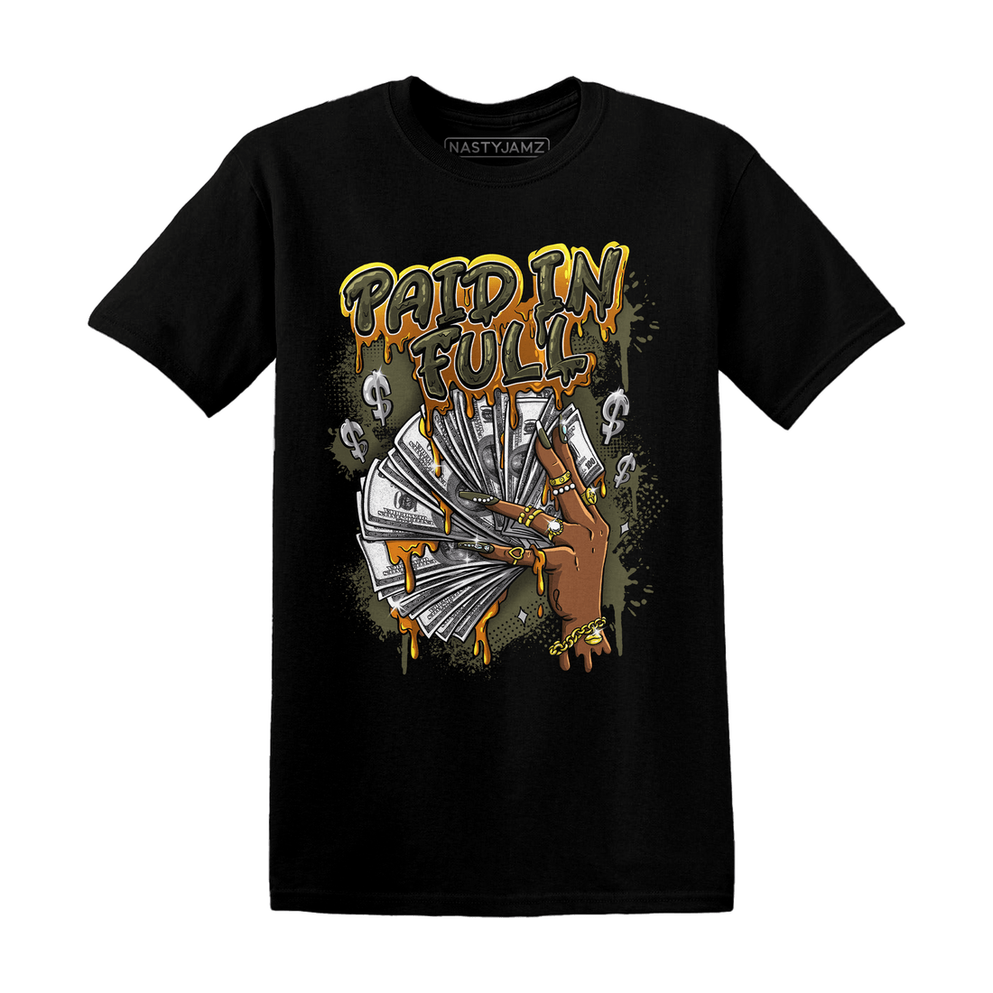 Olive 5s T Shirt Match Paid In Full - NastyJamz