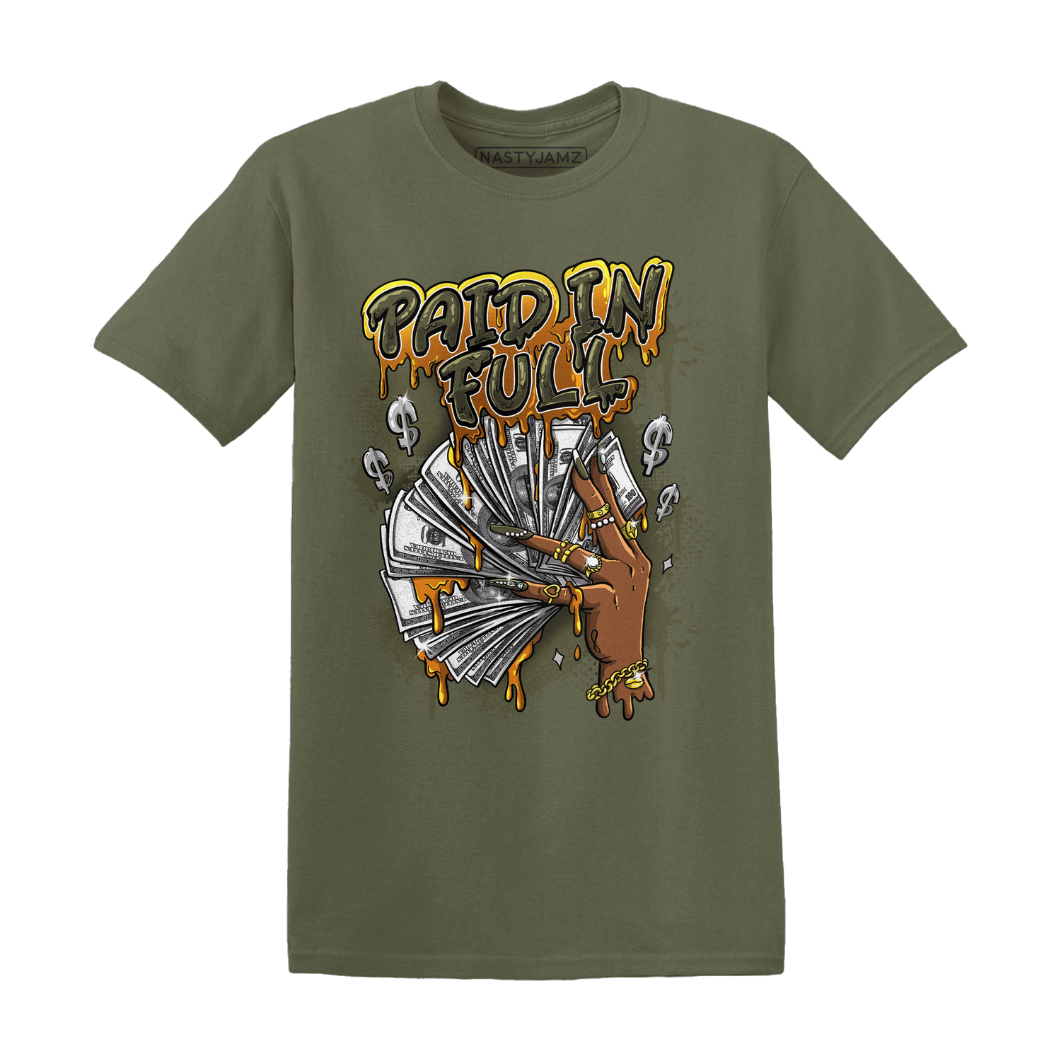 Olive 5s T Shirt Match Paid In Full - NastyJamz