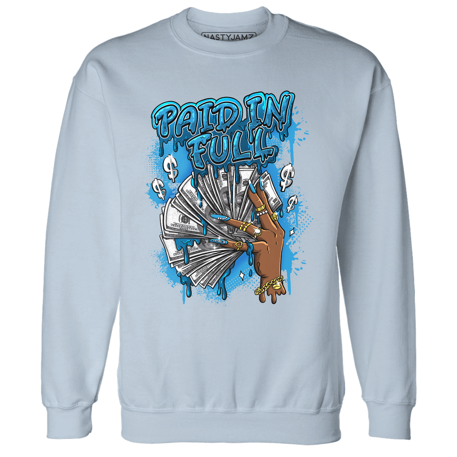 Powder Blue 9s Sweatshirt Match Paid In Full - NastyJamz