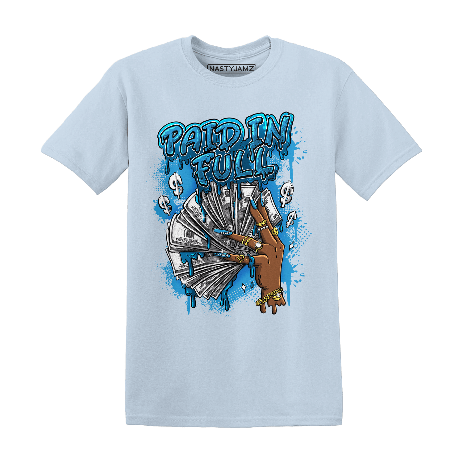 Powder Blue 9s T Shirt Match Paid In Full - NastyJamz