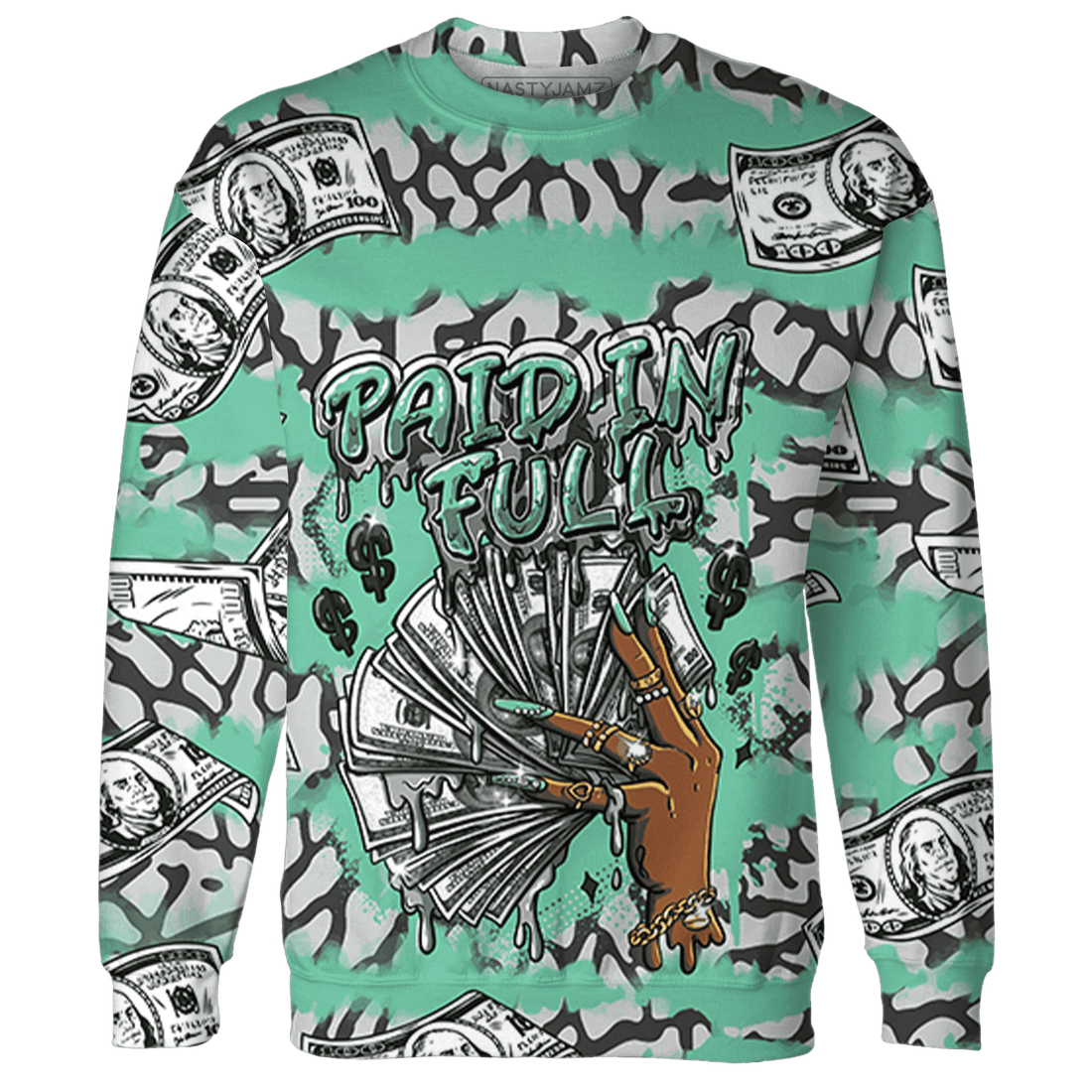 Green Glow 3s Sweatshirt Match Paid In Full 3D All-Over Print - NastyJamz