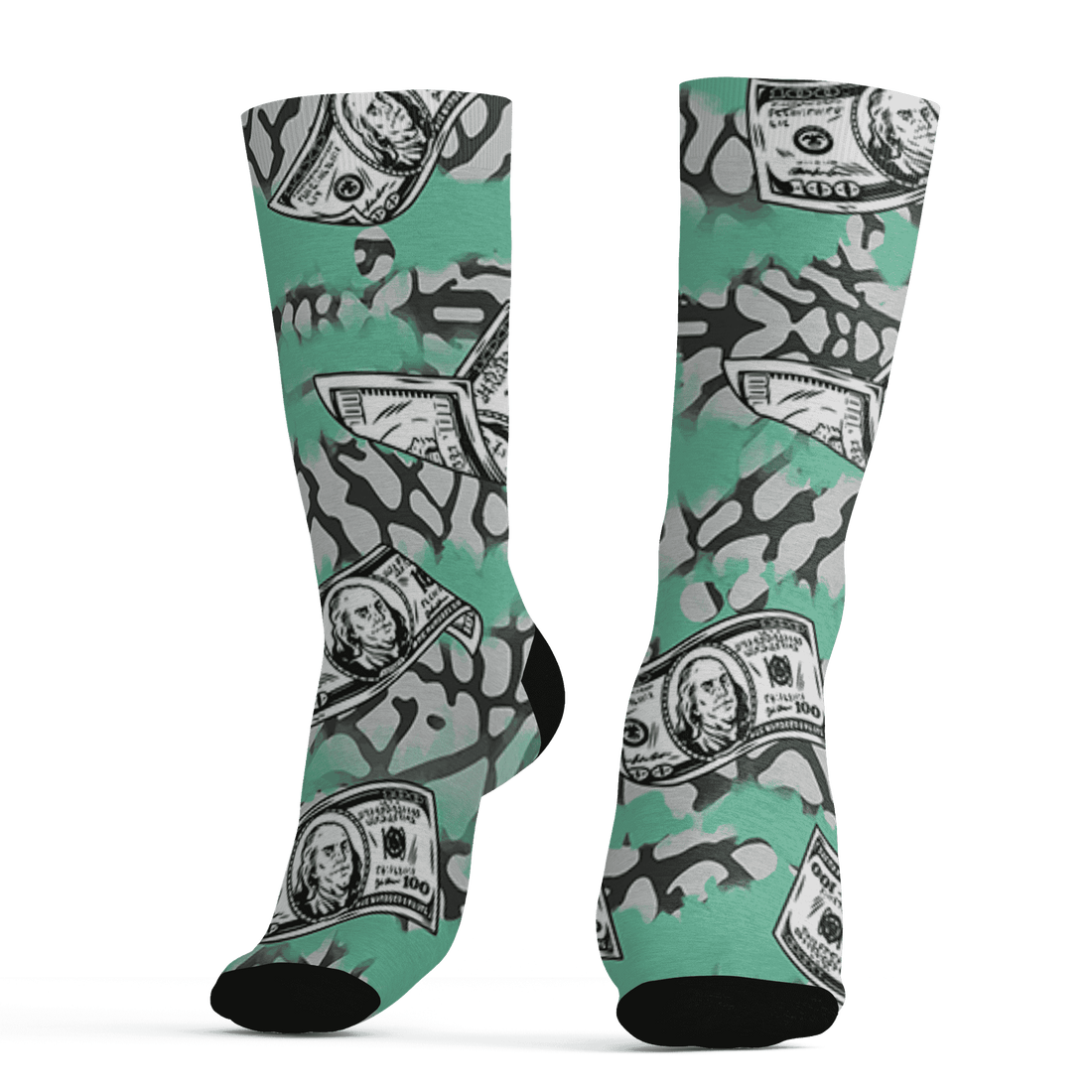 Green Glow 3s Socks Match Paid In Full 3D All-Over Print - NastyJamz