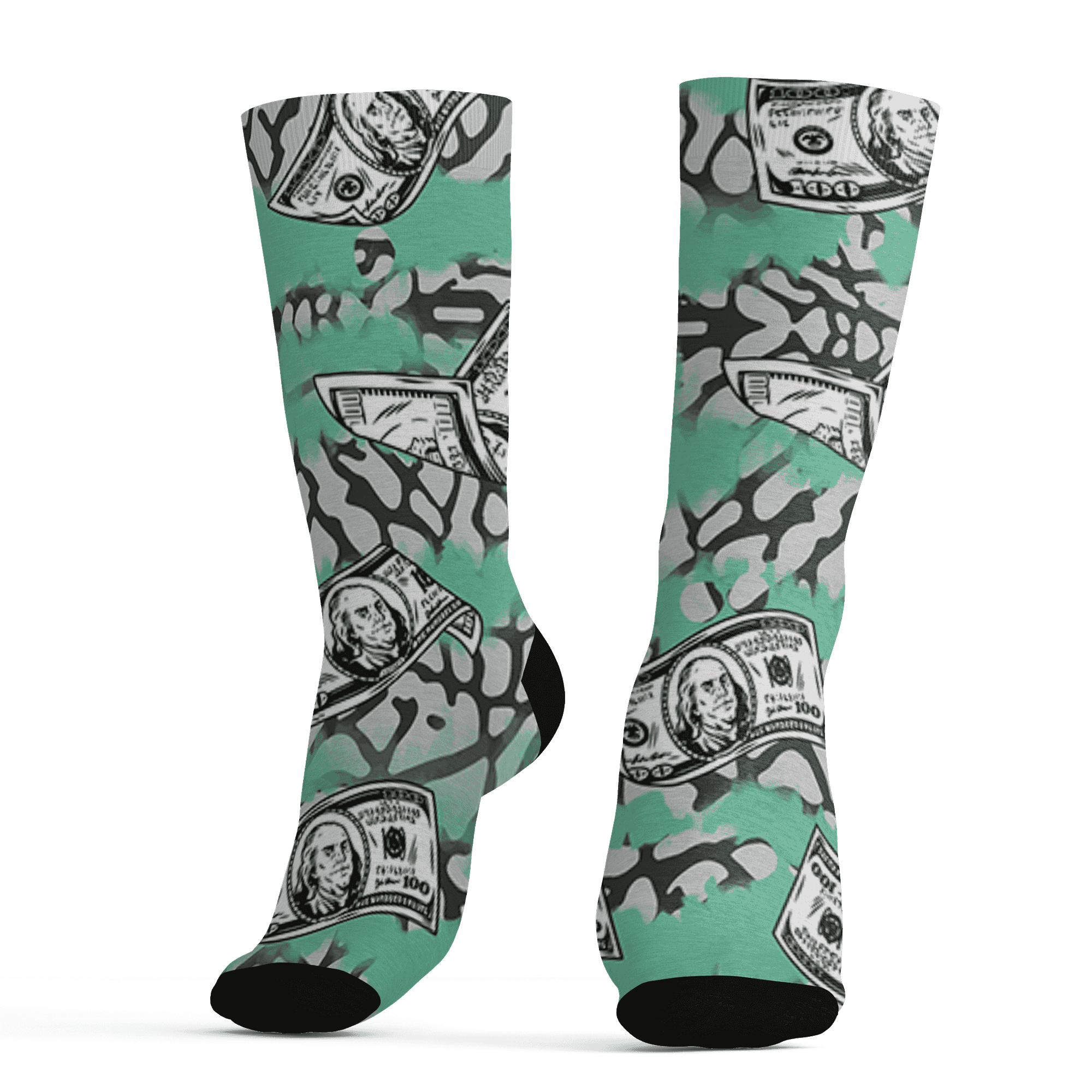 Green Glow 3s Socks Match Paid In Full 3D All-Over Print - NastyJamz