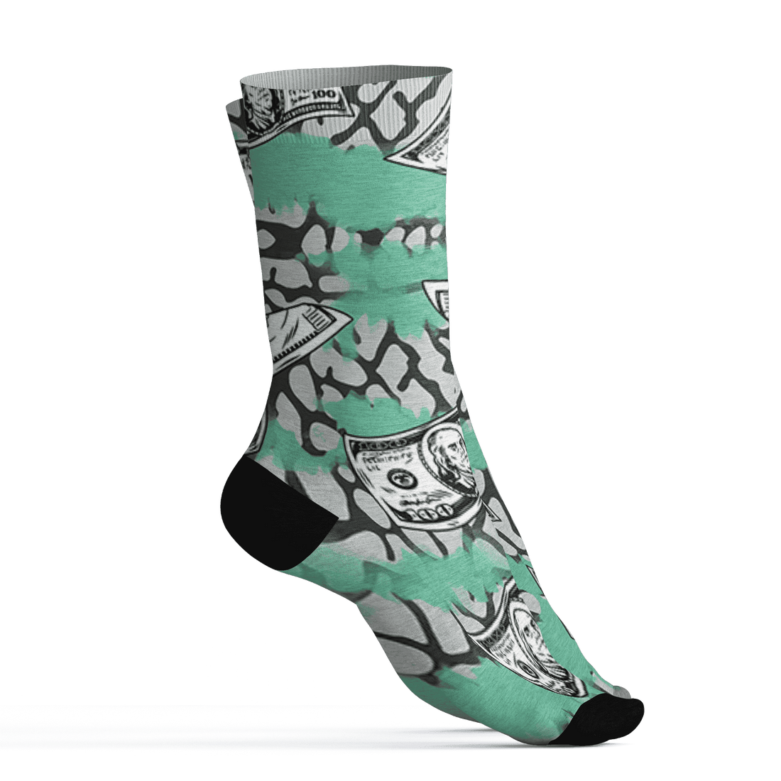 Green Glow 3s Socks Match Paid In Full 3D All-Over Print - NastyJamz