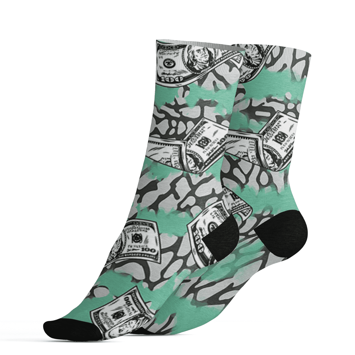 Green Glow 3s Socks Match Paid In Full 3D All-Over Print - NastyJamz