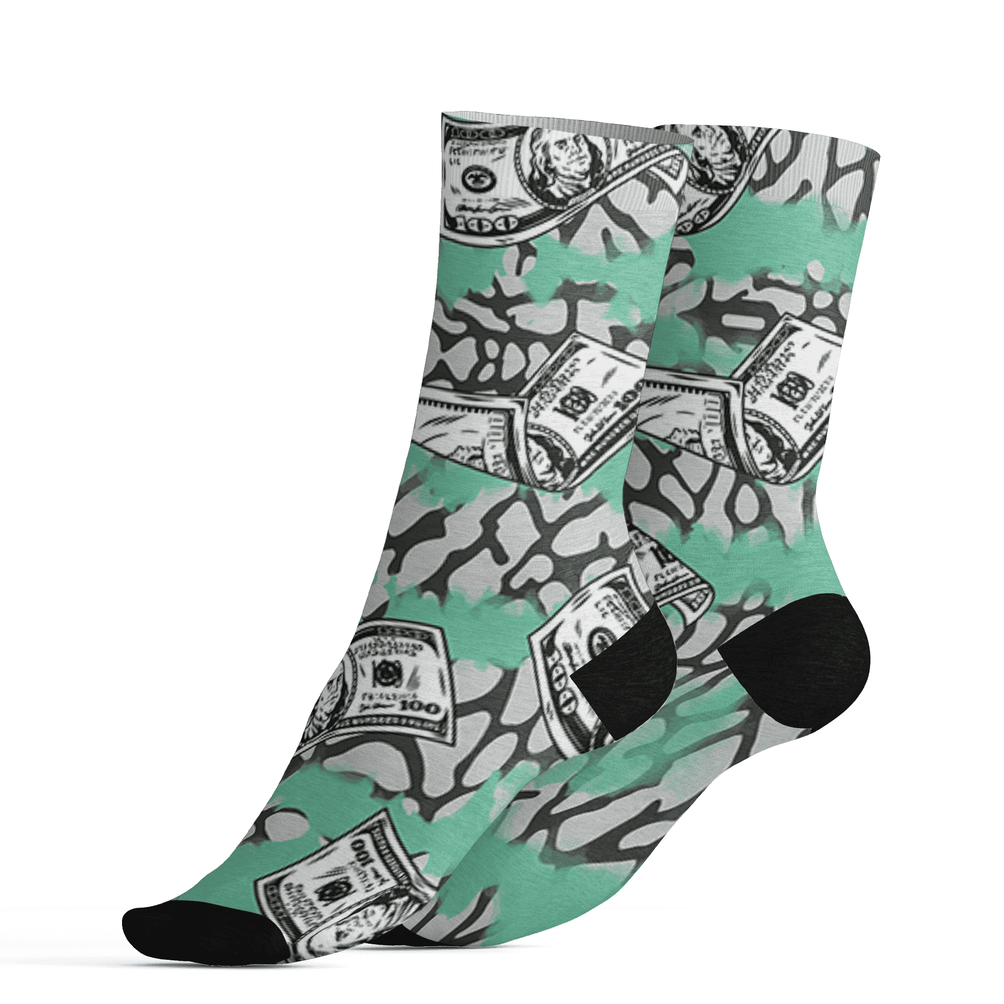 Green Glow 3s Socks Match Paid In Full 3D All-Over Print - NastyJamz