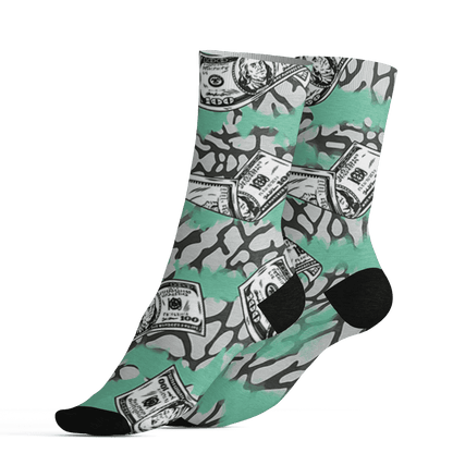Green Glow 3s Socks Match Paid In Full 3D All-Over Print - NastyJamz