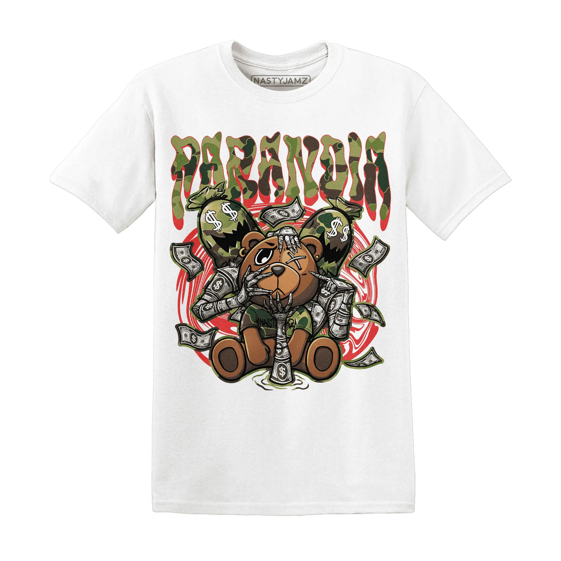 AM-90-Dark-Sage-Solar-Red-NastyJamz-T-Shirt-Match-Paranoia-Money-BER
