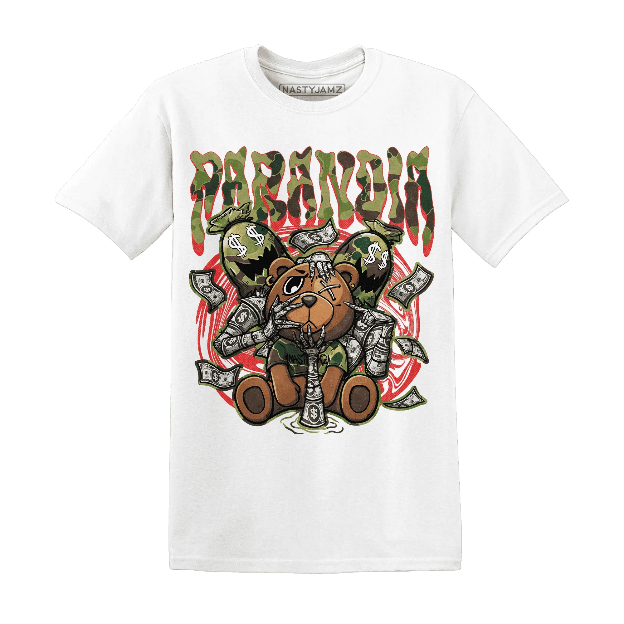 AM-90-Dark-Sage-Solar-Red-NastyJamz-T-Shirt-Match-Paranoia-Money-BER