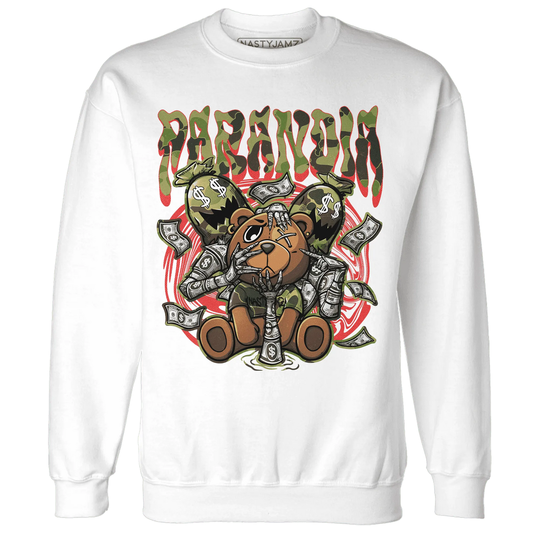 AM-90-Dark-Sage-Solar-Red-NastyJamz-Sweatshirt-Match-Paranoia-Money-BER