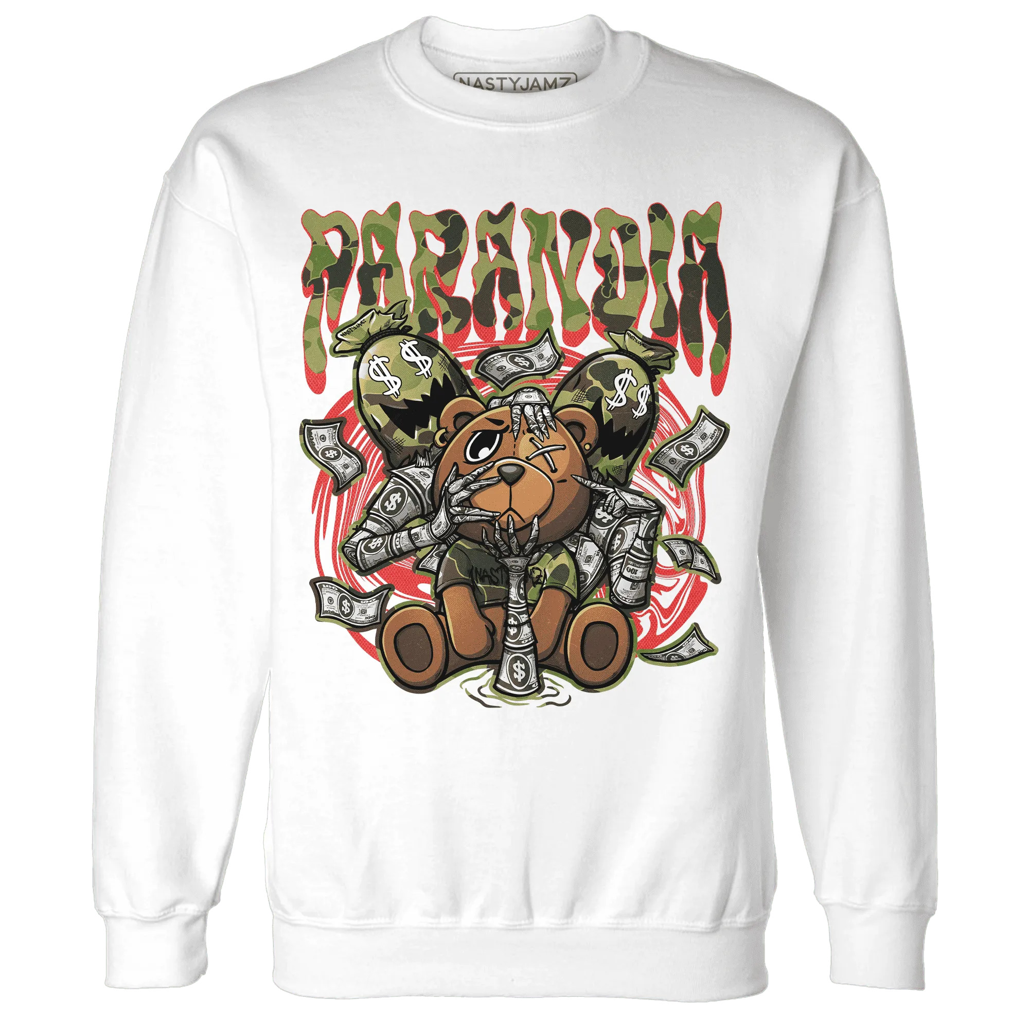 AM-90-Dark-Sage-Solar-Red-NastyJamz-Sweatshirt-Match-Paranoia-Money-BER