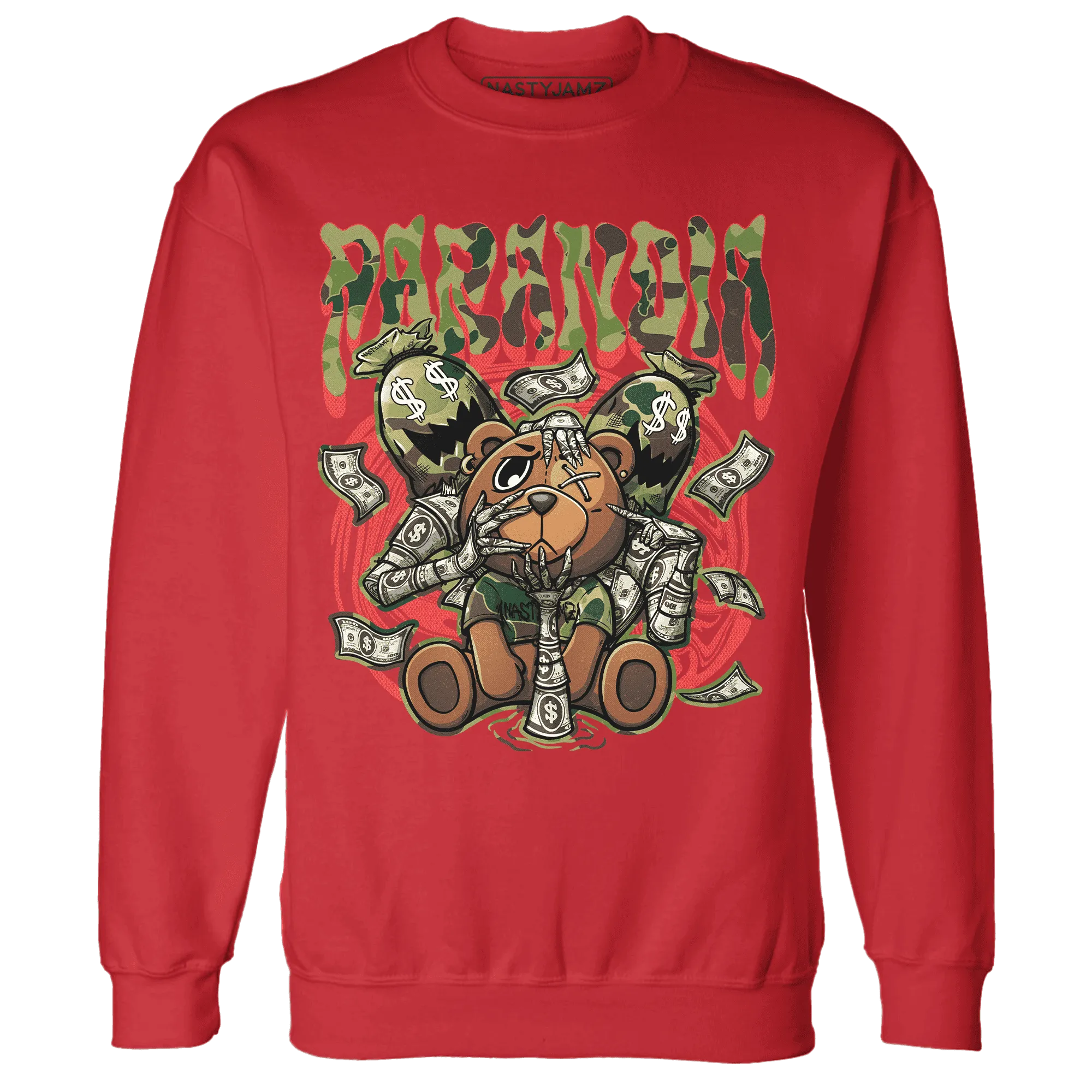 AM-90-Dark-Sage-Solar-Red-NastyJamz-Sweatshirt-Match-Paranoia-Money-BER
