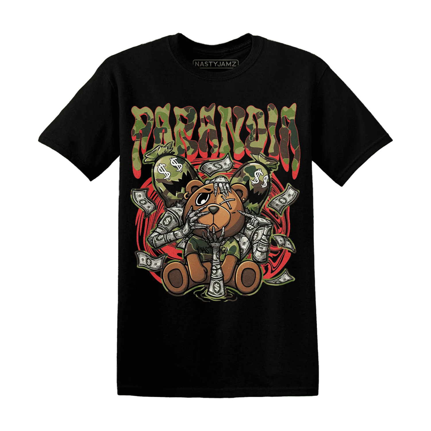 AM-90-Dark-Sage-Solar-Red-NastyJamz-T-Shirt-Match-Paranoia-Money-BER