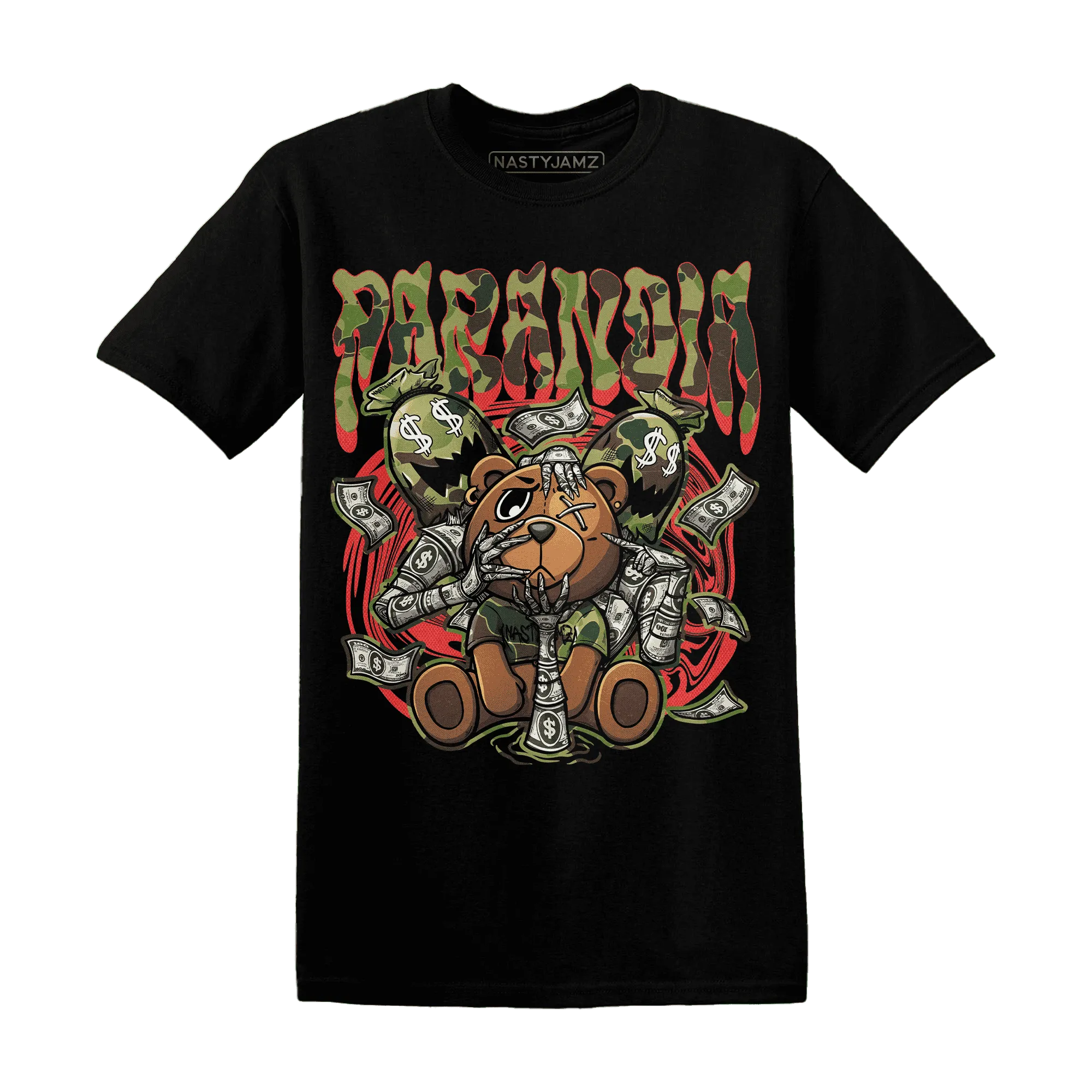 AM-90-Dark-Sage-Solar-Red-NastyJamz-T-Shirt-Match-Paranoia-Money-BER