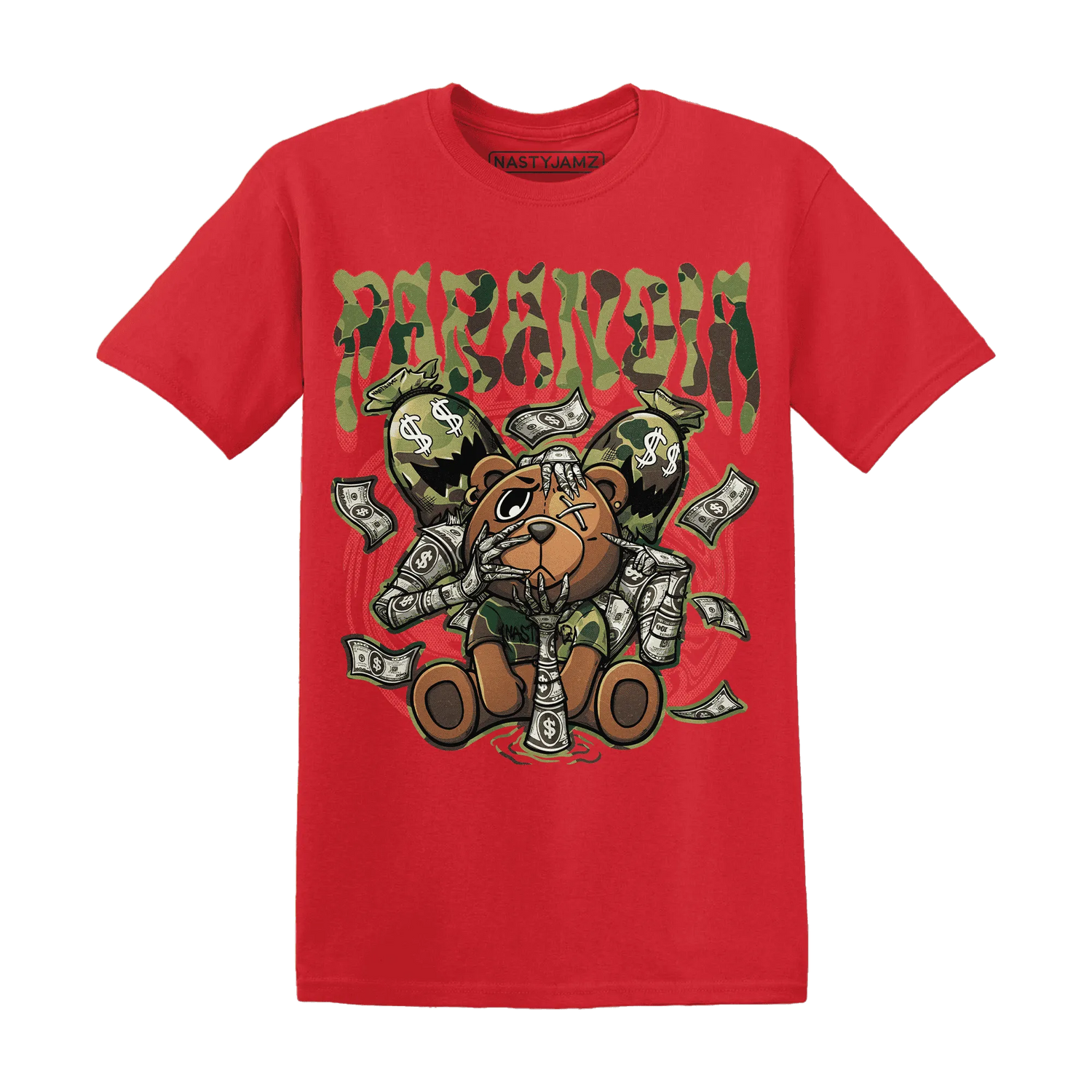 AM-90-Dark-Sage-Solar-Red-NastyJamz-T-Shirt-Match-Paranoia-Money-BER