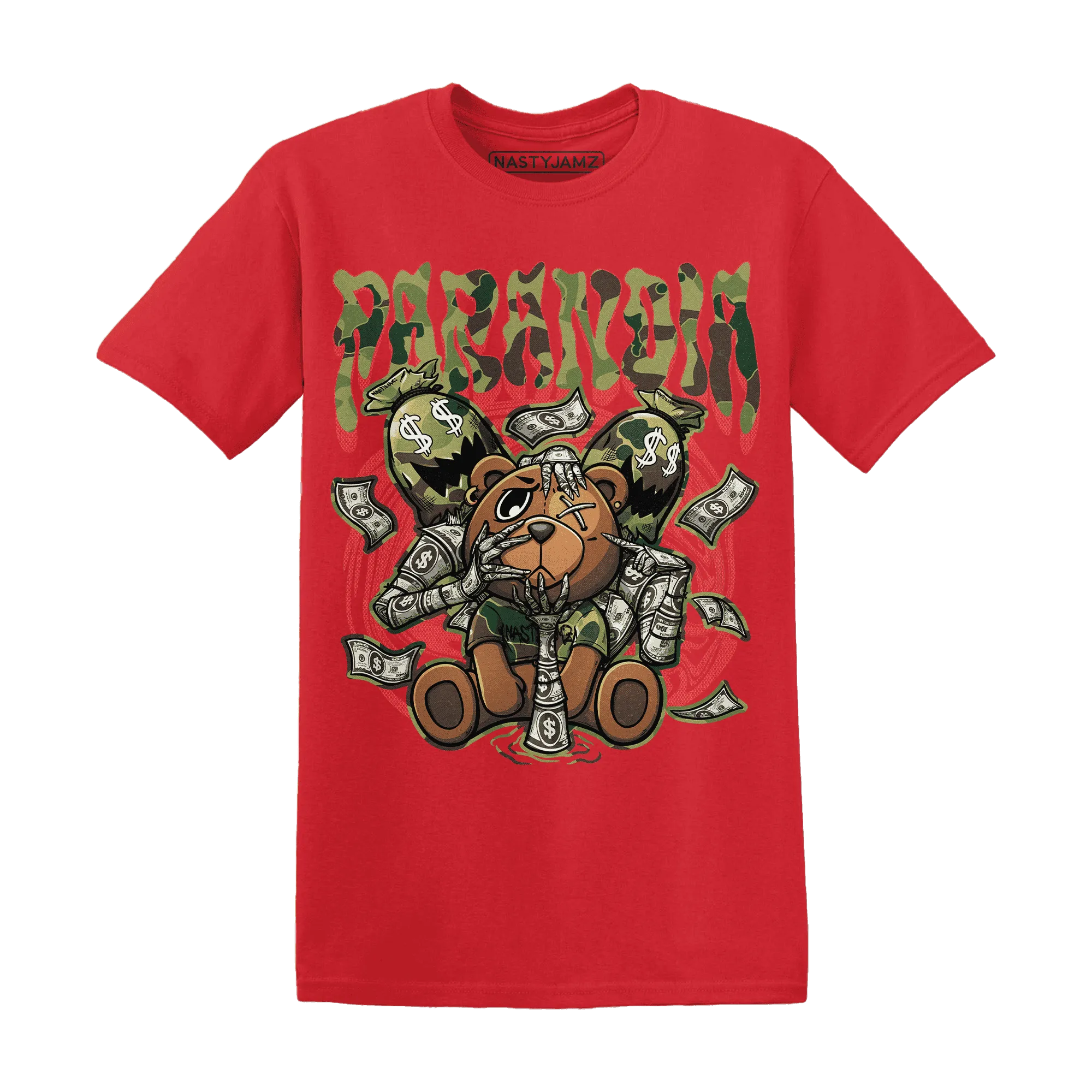 AM-90-Dark-Sage-Solar-Red-NastyJamz-T-Shirt-Match-Paranoia-Money-BER