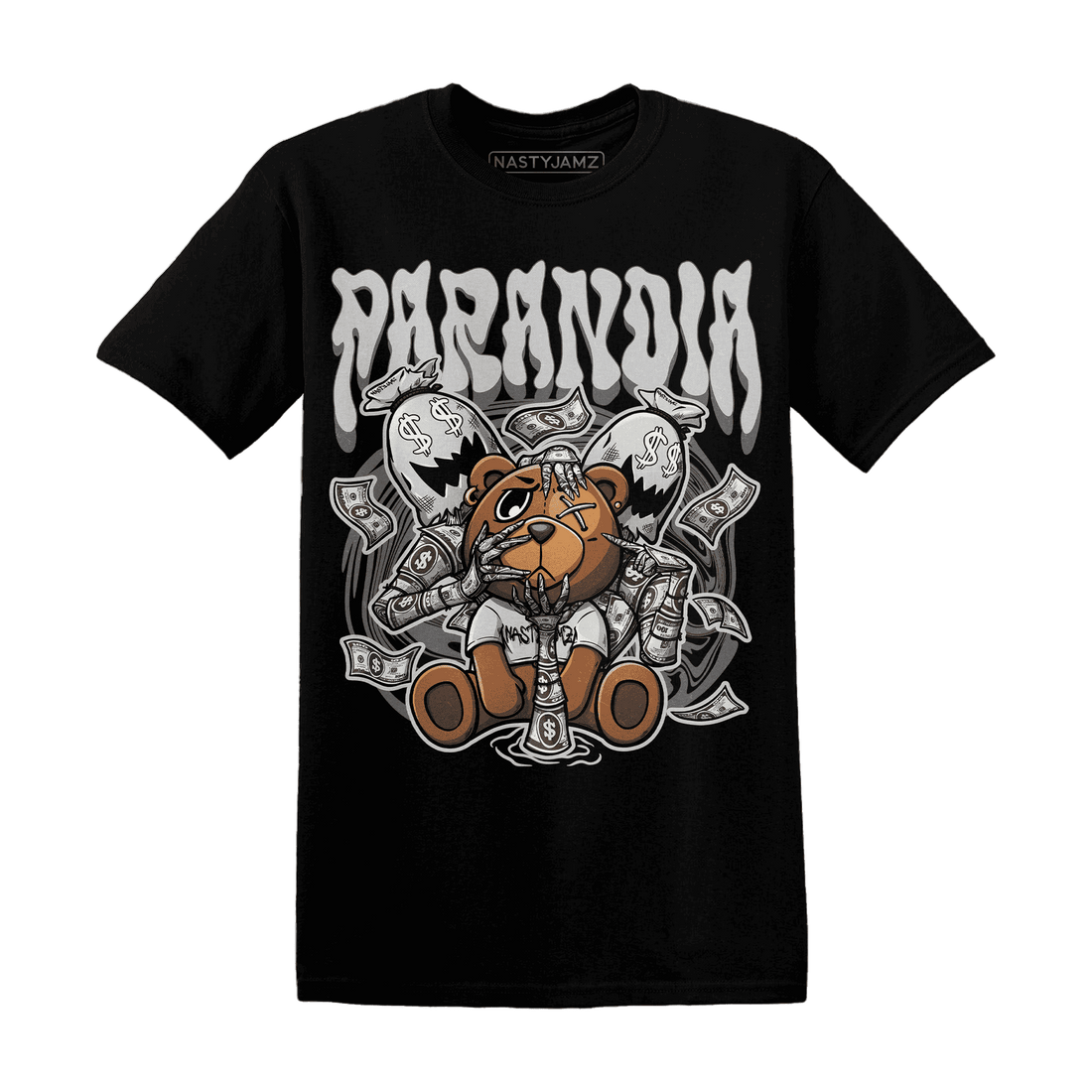 Retro High OG Black White 1s T Shirt Match Paranoia Money BER - NastyJamz