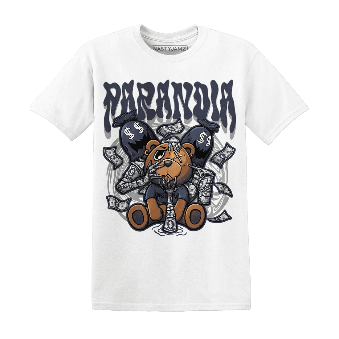 VaporMax-Plus-Midnight-Navy-White-Metallic-Silver-NastyJamz-T-Shirt-Match-Paranoia-Money-BER
