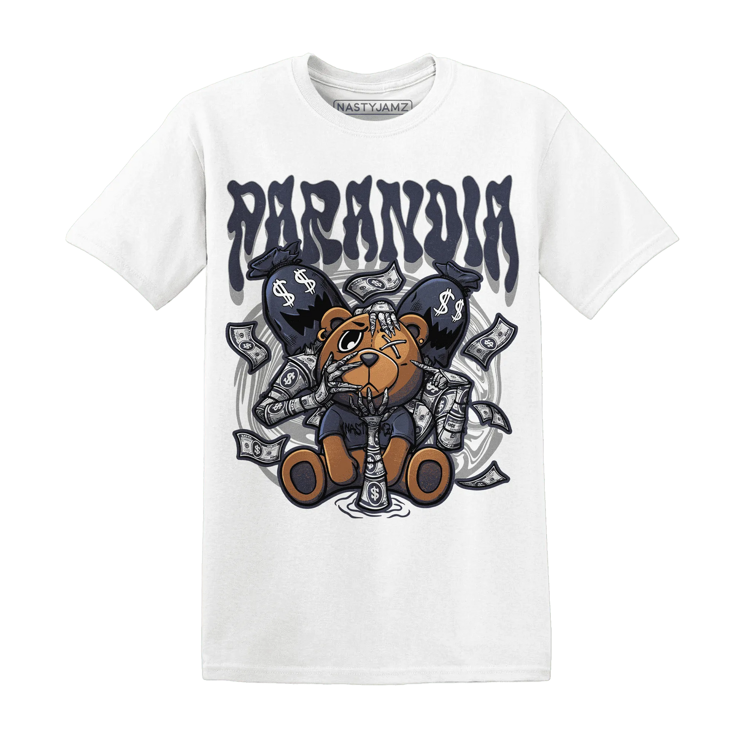 VaporMax-Plus-Midnight-Navy-White-Metallic-Silver-NastyJamz-T-Shirt-Match-Paranoia-Money-BER
