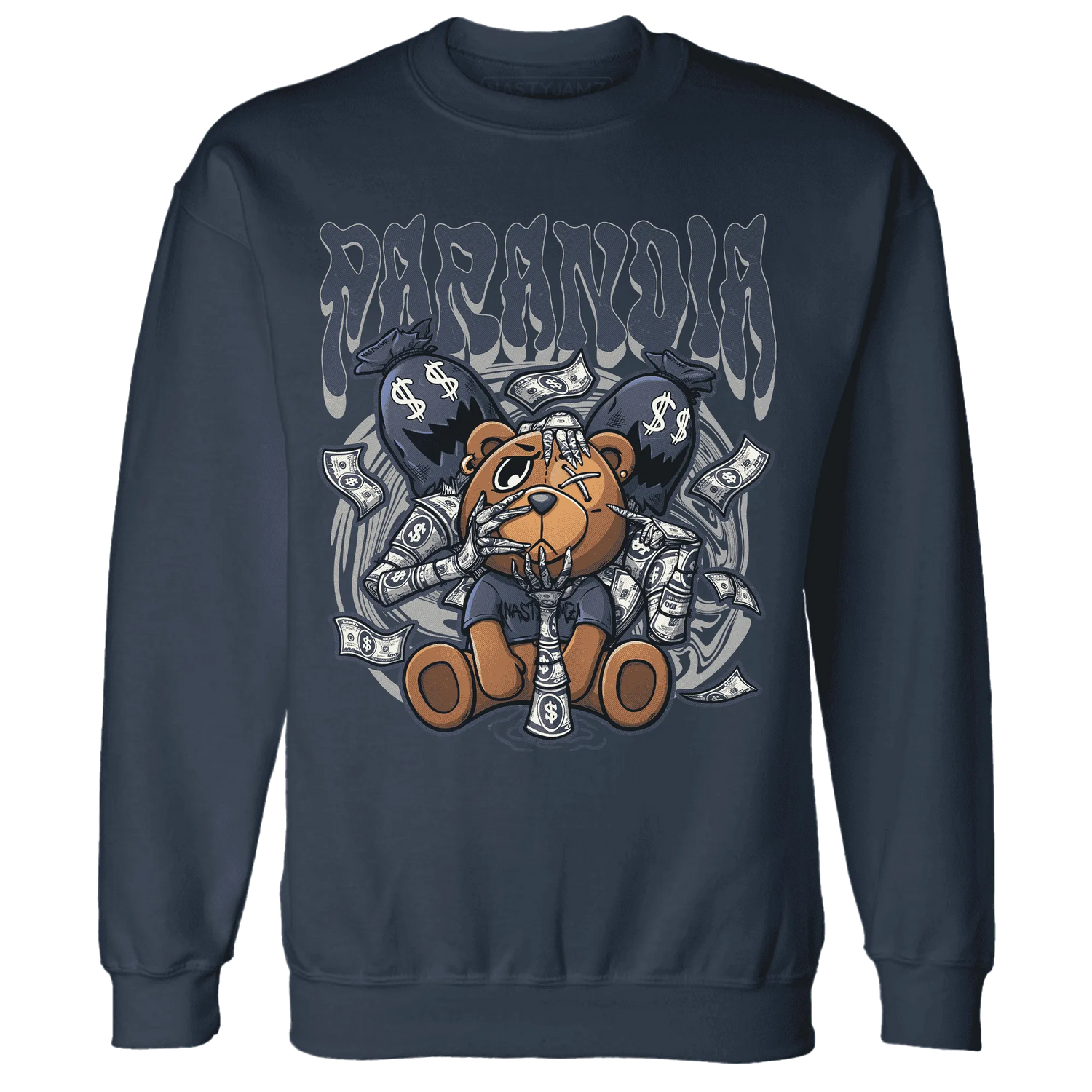 VaporMax-Plus-Midnight-Navy-White-Metallic-Silver-NastyJamz-Sweatshirt-Match-Paranoia-Money-BER