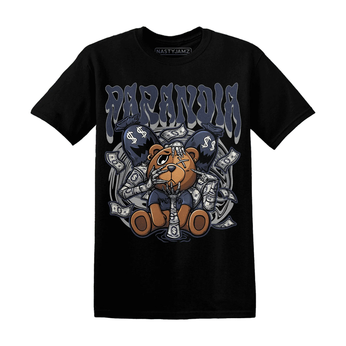 VaporMax-Plus-Midnight-Navy-White-Metallic-Silver-NastyJamz-T-Shirt-Match-Paranoia-Money-BER