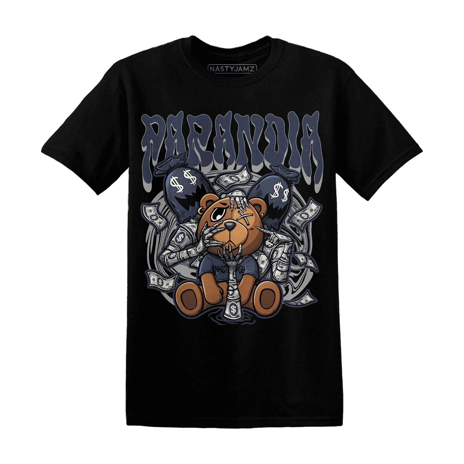 VaporMax-Plus-Midnight-Navy-White-Metallic-Silver-NastyJamz-T-Shirt-Match-Paranoia-Money-BER