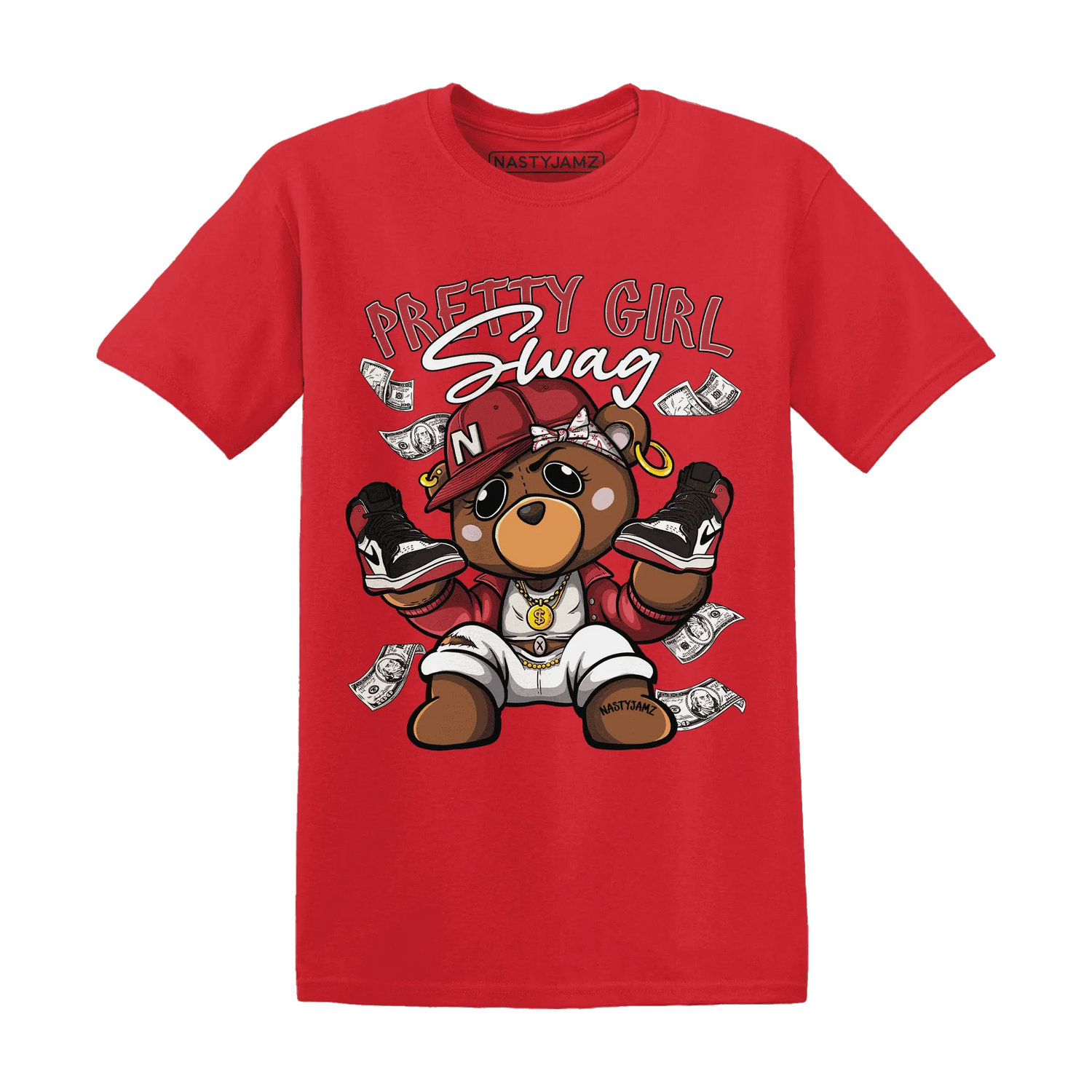 Black-Toe-Reimagined-Red-White-1s-NastyJamz-T-Shirt-Match-Pretty-BERNIE