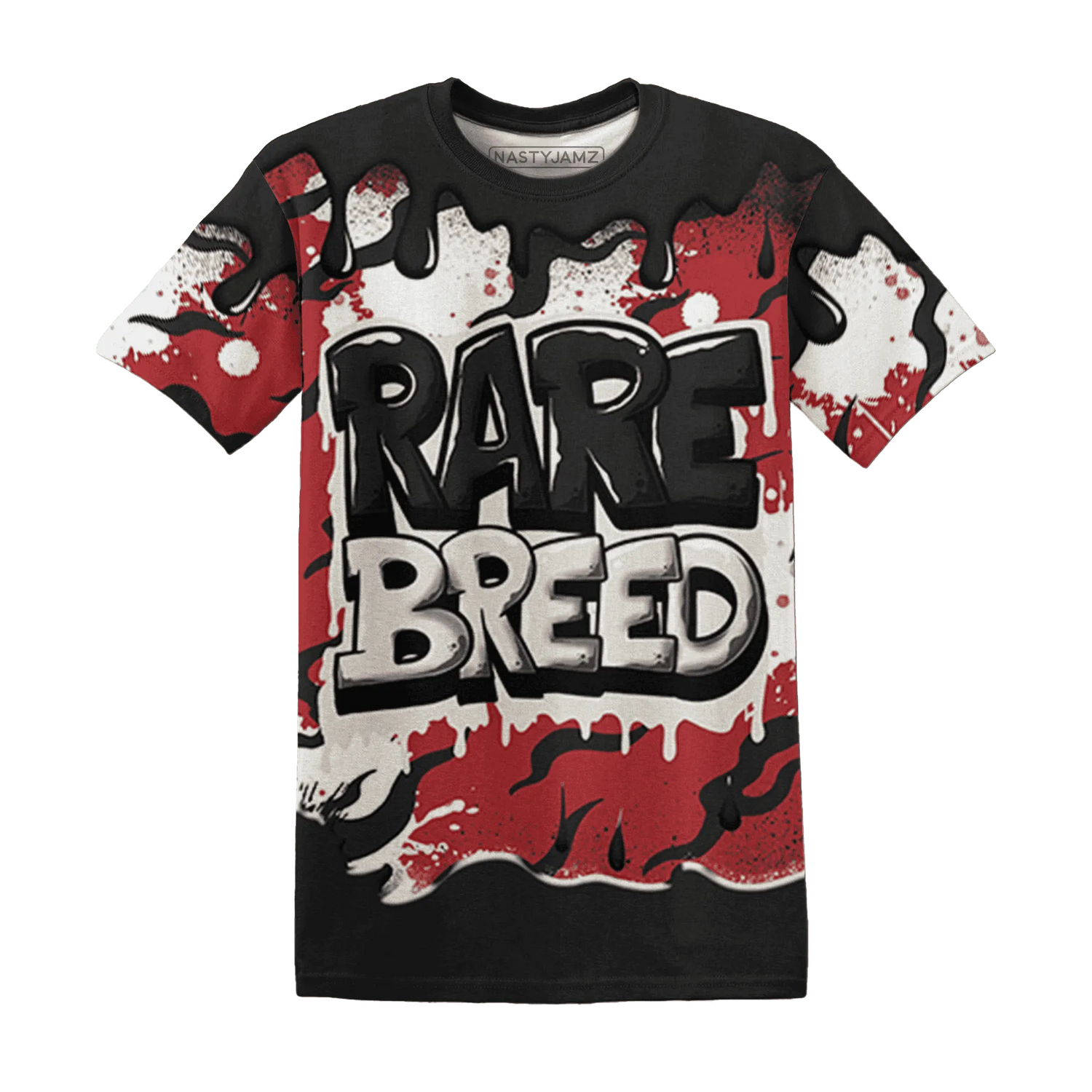 Black-Toe-Reimagined-Red-White-1s-NastyJamz-T-Shirt-Match-Rare-Breed-3D-Drippin