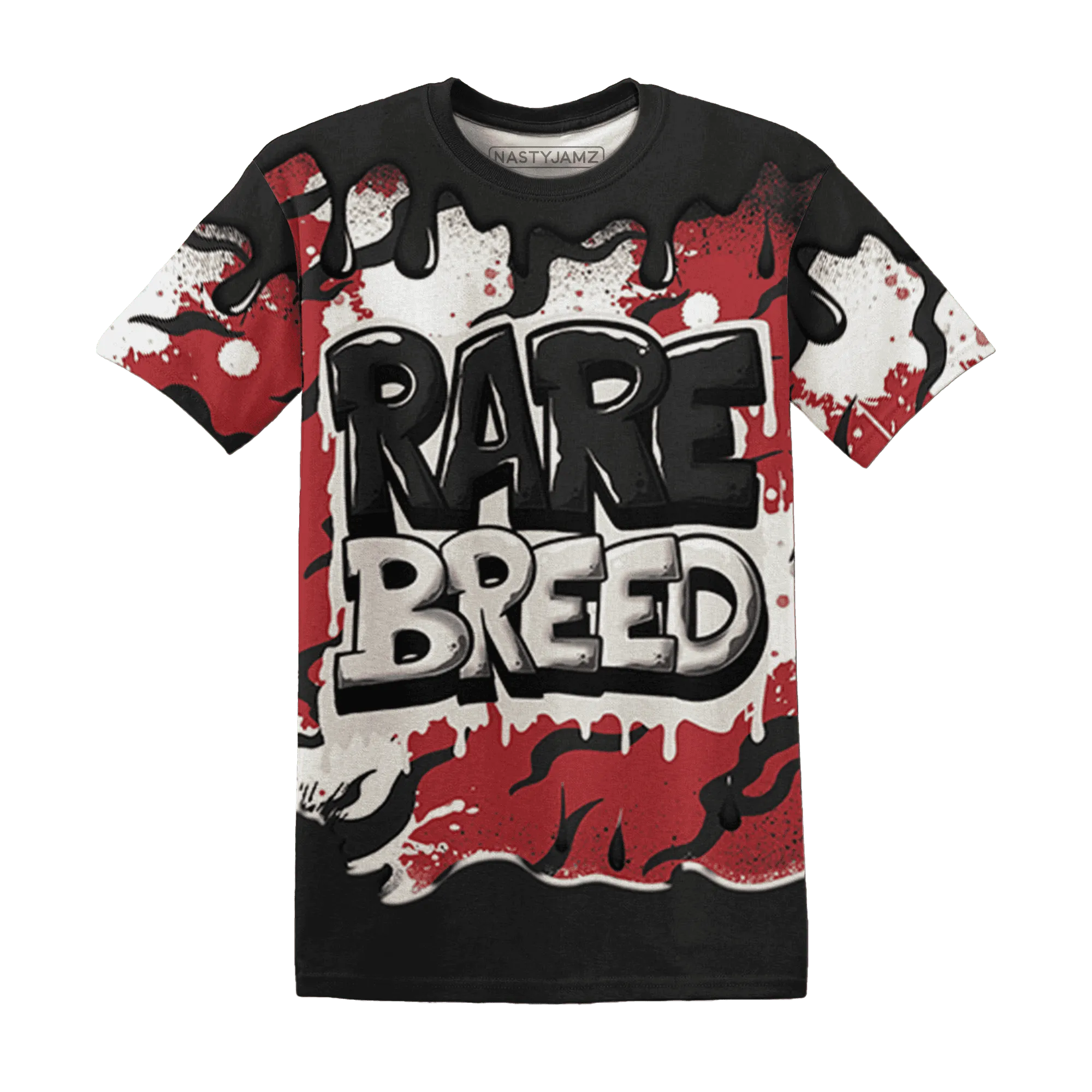 Black-Toe-Reimagined-Red-White-1s-NastyJamz-T-Shirt-Match-Rare-Breed-3D-Drippin
