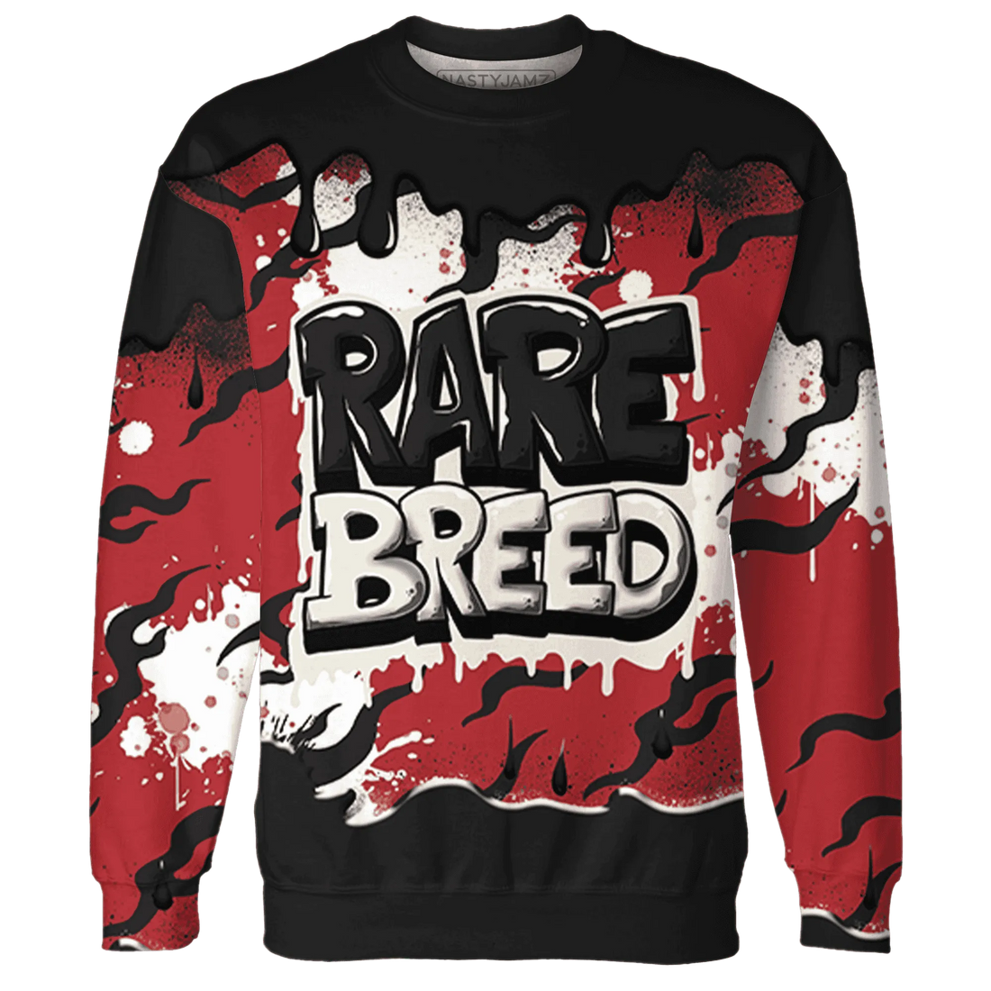 Black-Toe-Reimagined-Red-White-1s-NastyJamz-Sweatshirt-Match-Rare-Breed-3D-Drippin