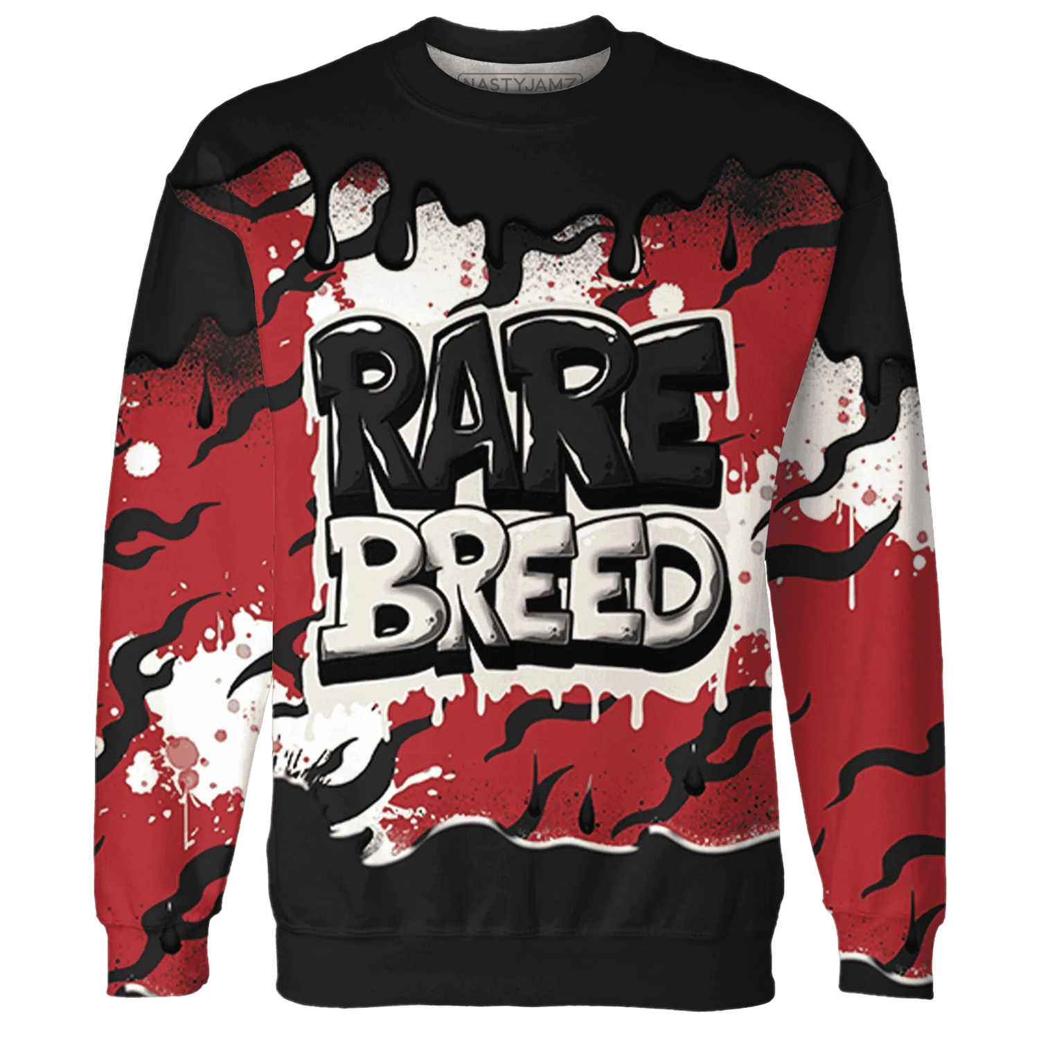 Black-Toe-Reimagined-Red-White-1s-NastyJamz-Sweatshirt-Match-Rare-Breed-3D-Drippin