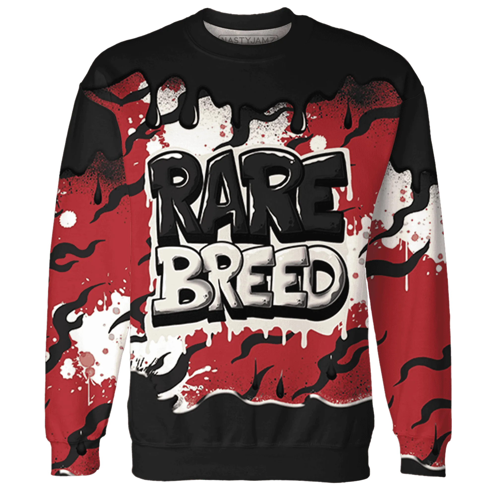 Black-Toe-Reimagined-Red-White-1s-NastyJamz-Sweatshirt-Match-Rare-Breed-3D-Drippin