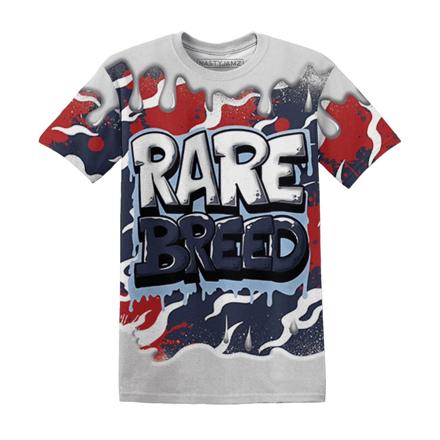 White-Navy-6s-T-Shirt-Match-Rare-Breed-3D-Drippin